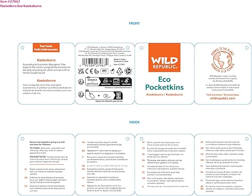 Miniatura 2 de Wild Republic Pocketkins Eco Kookaburra, animal de peluche, 5 pulgadas, hecho de materiales reciclados, respetuoso con el medio ambiente