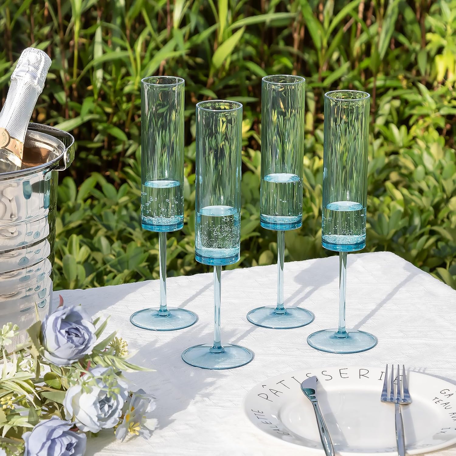 24 Pack Acrylic Blue Champagne Glasses 5.4 OZ Cocktail Glasses Classy Champagne Flutes Blue Wedding Toasting Glasses Wedding Table Decorations Bachelorette Parties Bridal Shower Decorations - Image 7