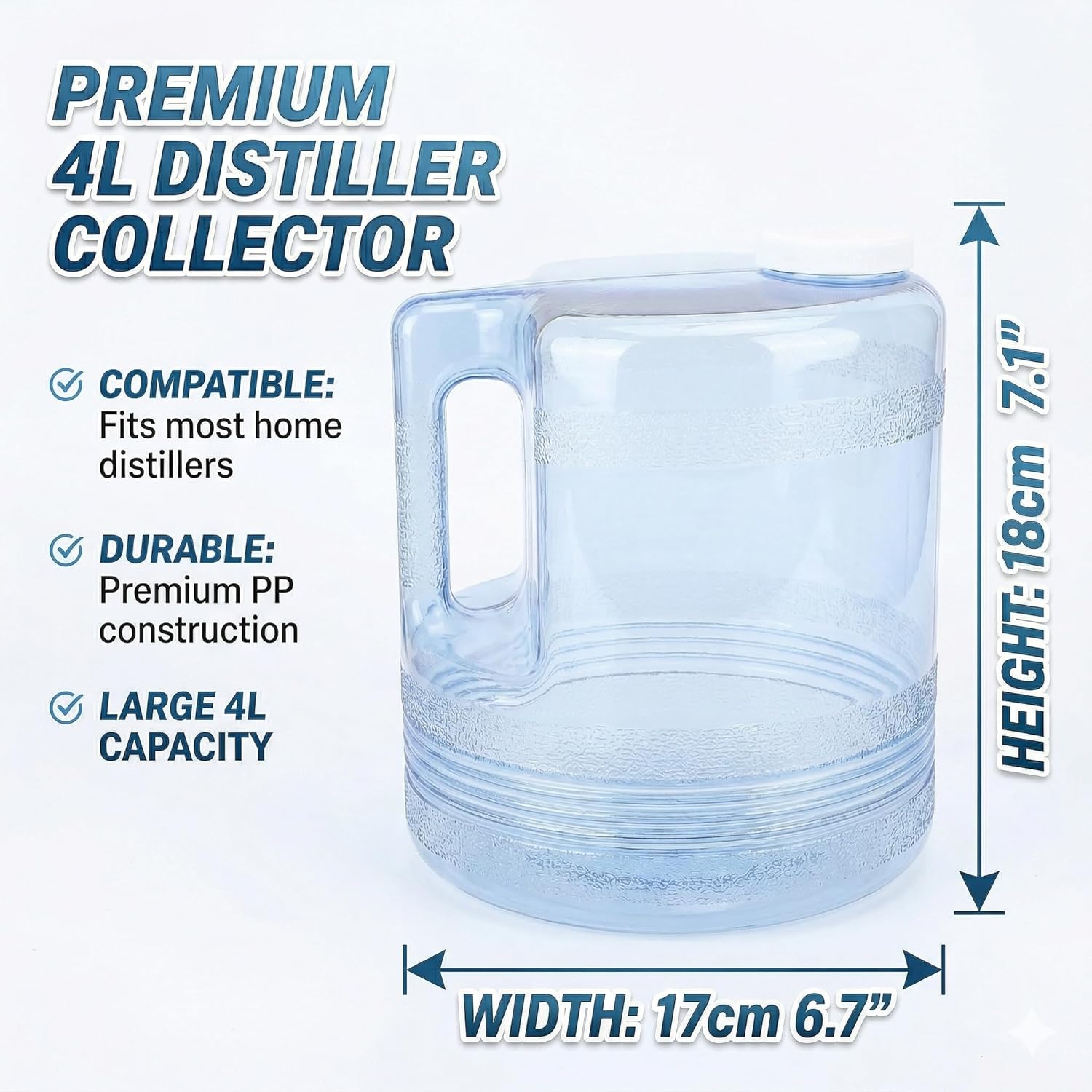 4L/ 1 Gallon Water Distiller Replacement Bottle - Shatterproof PP Plastic Collection Jug Pitcher for Countertop Home Dental Water Distillation Machine