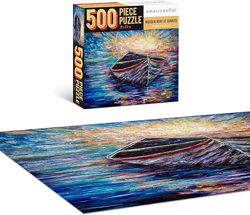 Miniatura 2 de Americanflat Olena Art - Rompecabezas de barco de 500 piezas, 18 x 24 pulgadas, barco de madera al amanecer