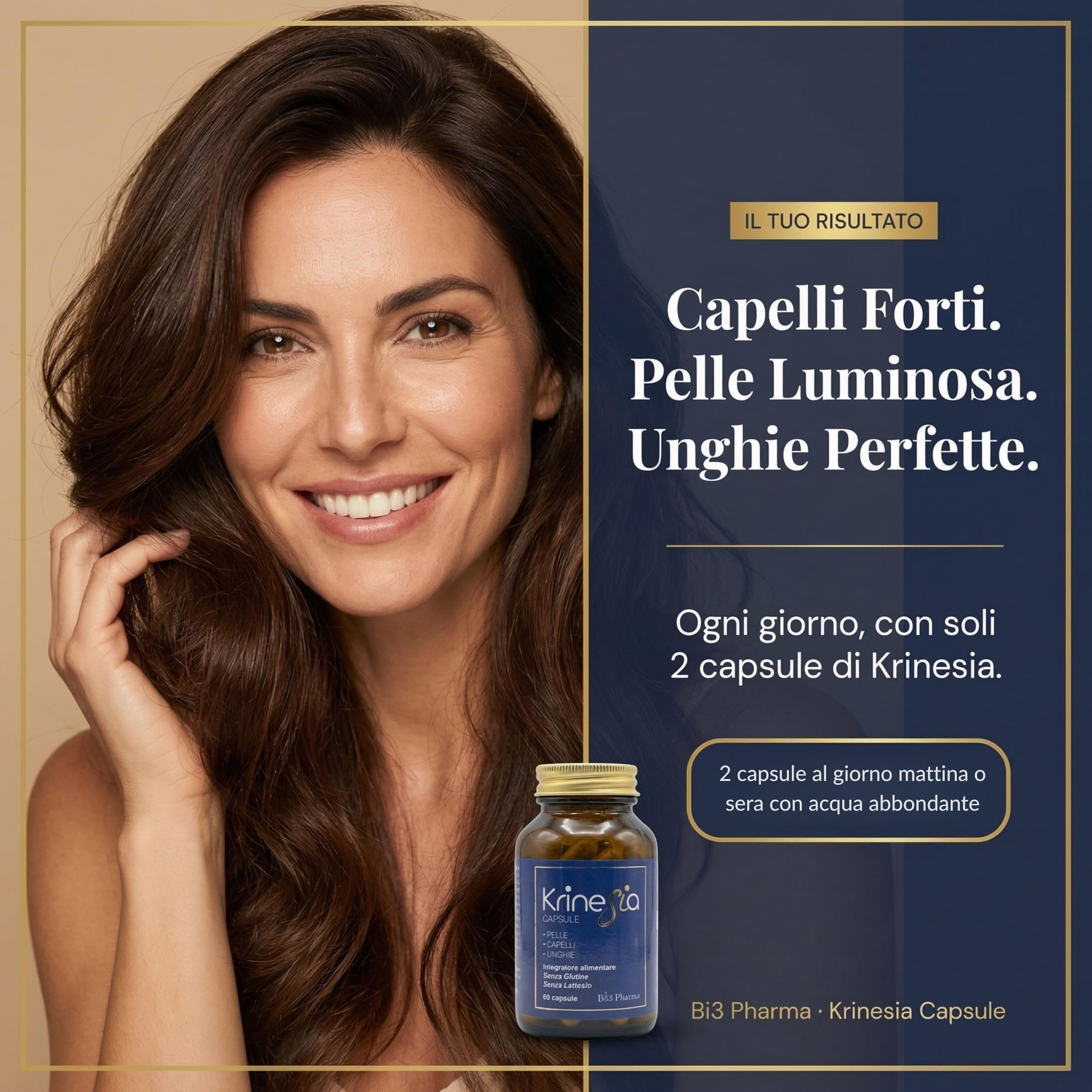 Krinesia Integratore Per Capelli Pelle Unghie 60 Capsule | Biotina Zinco Selenio con Serenoa Repens, Reishi, Miglio ed Equiseto | Supporto Capelli Fragili e Caduta da Stress | Made in Italy