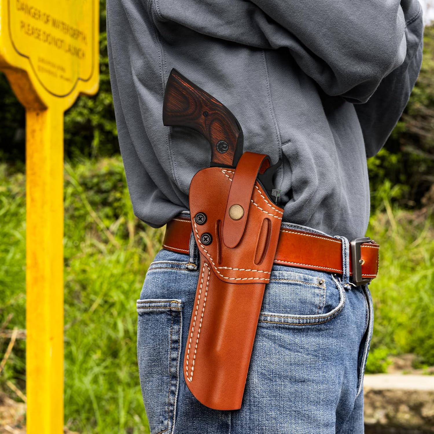 Single Six 22 6.5 Inch Leather Revolver Holster for Ruger Wrangler, Single Six, Single Ten .22, Heritage Rough Rider, Colt New Frontier and Similar Pistols, Adj. Retention, Ambidextrous, Brown Color