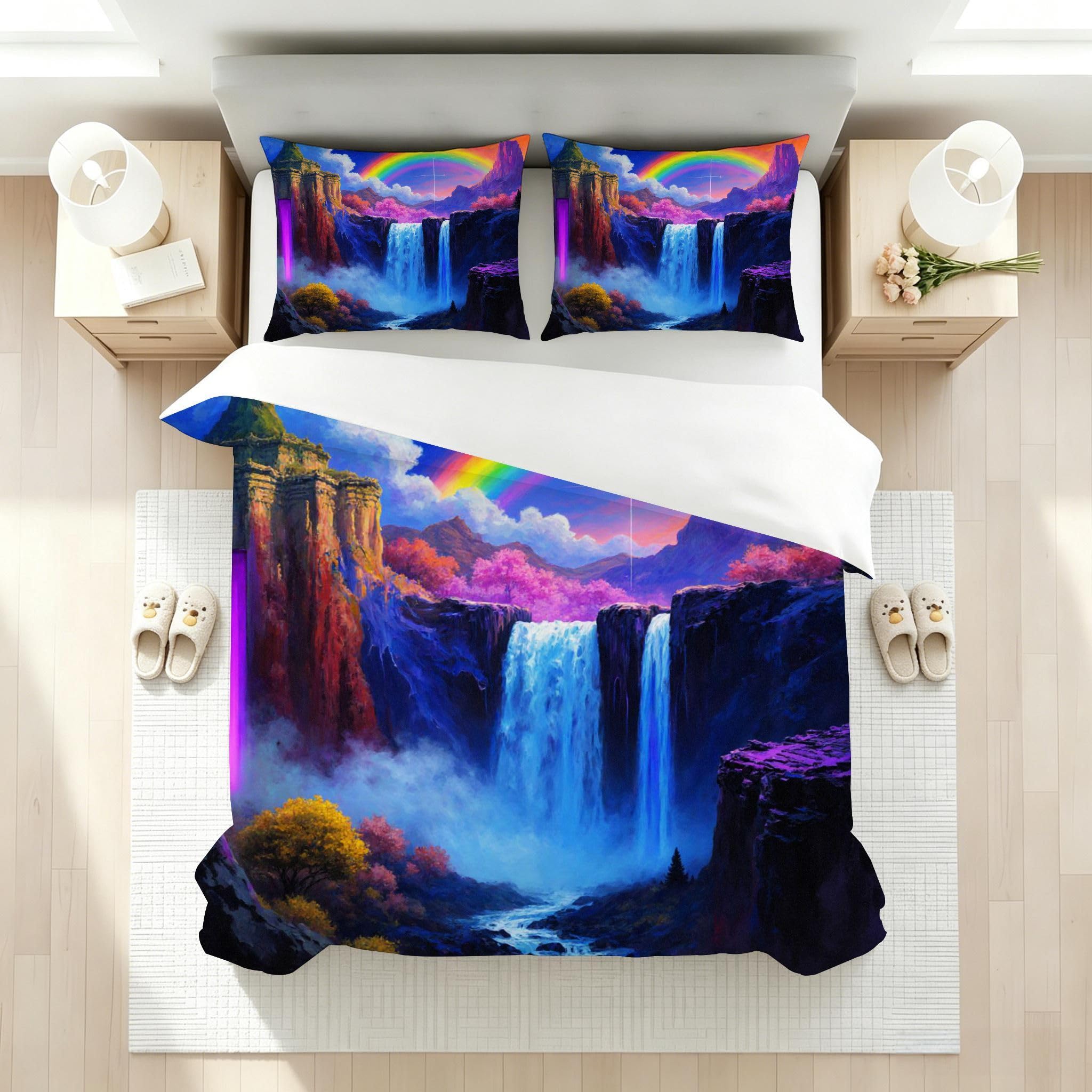 Funda Nórdica Cama 180, 240x260 cm Cascada Azul, AQ2400 | 3D Estampado, con 2 Funda Almohada, con Cremallera Oculta, para Adultos Parejas, para Villa Dormitorio, Ligero Transpirable