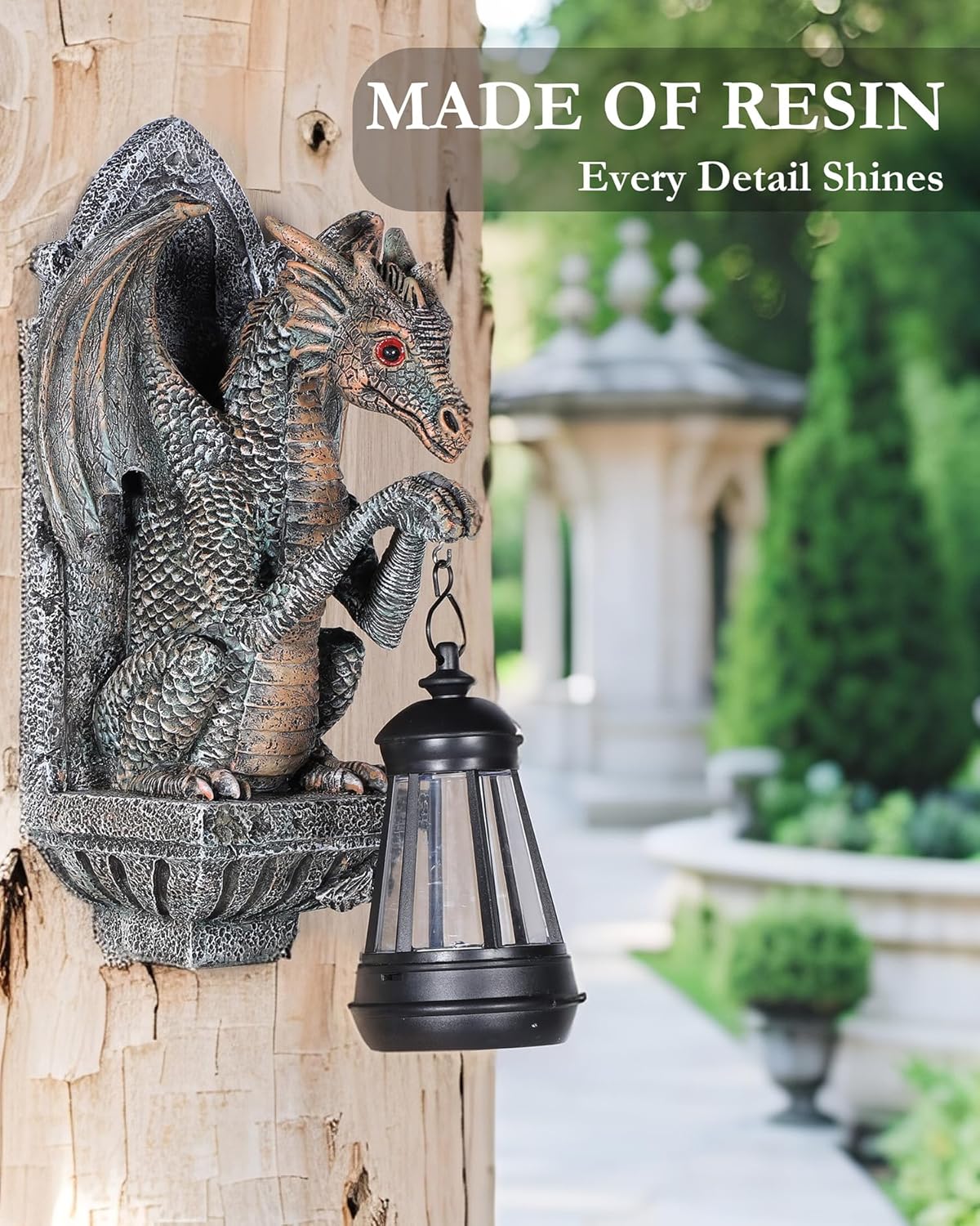 Dragon Statue Solar Lantern for Garden Décor, Dragons Figurine Night Light, 10”Outdoor Decorative Lamp, Mountable on Trees/Walls/Fences. Birthday/Housewarming Gifts for Dragon Fans (Antique Bronze) - Image 6