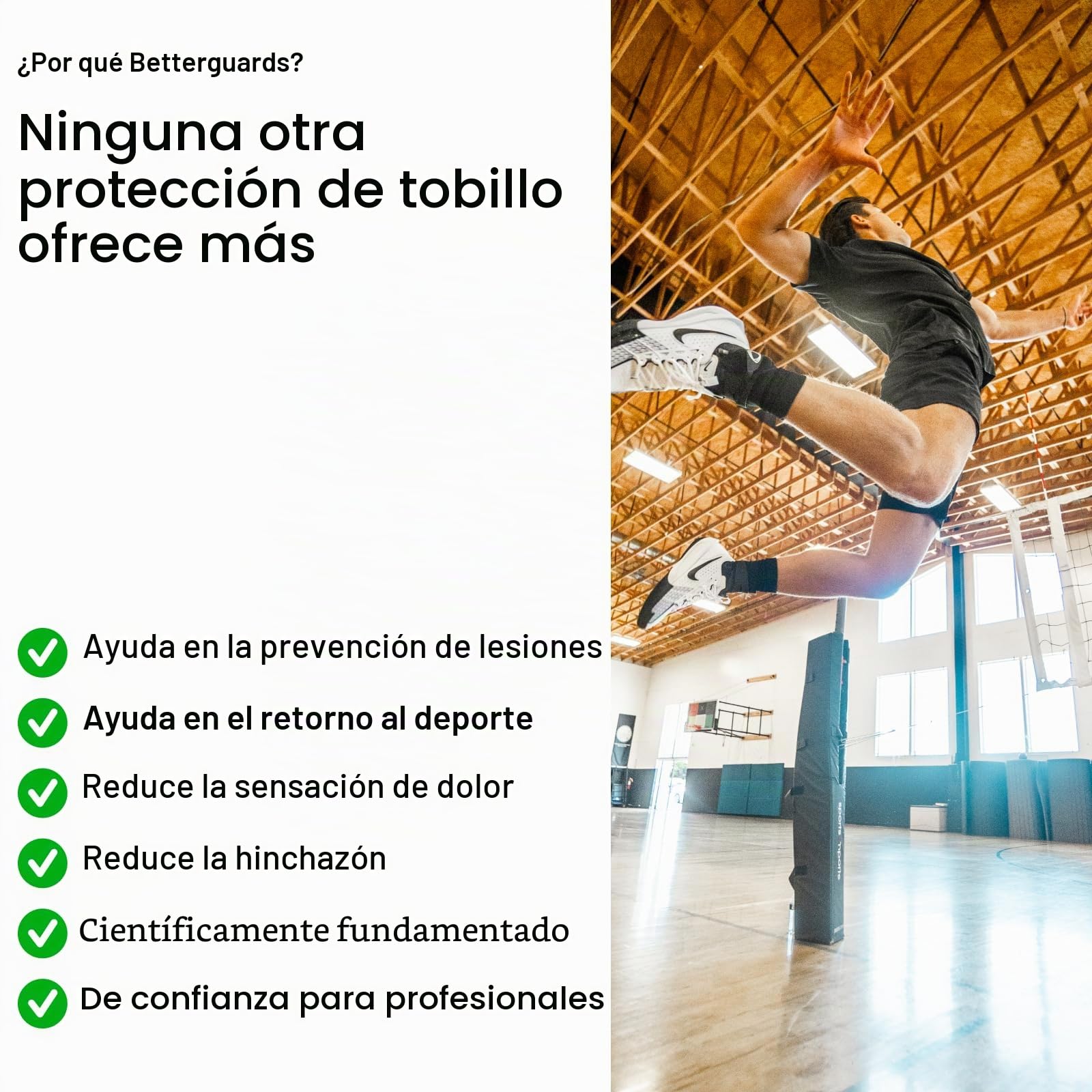 BETTERGUARDS Tobillera de doble capa 3.0 para hombres y mujeres, máxima protección contra lesiones de tobillo en baloncesto, fútbol y otros deportes – Negro (Large, Derecha)