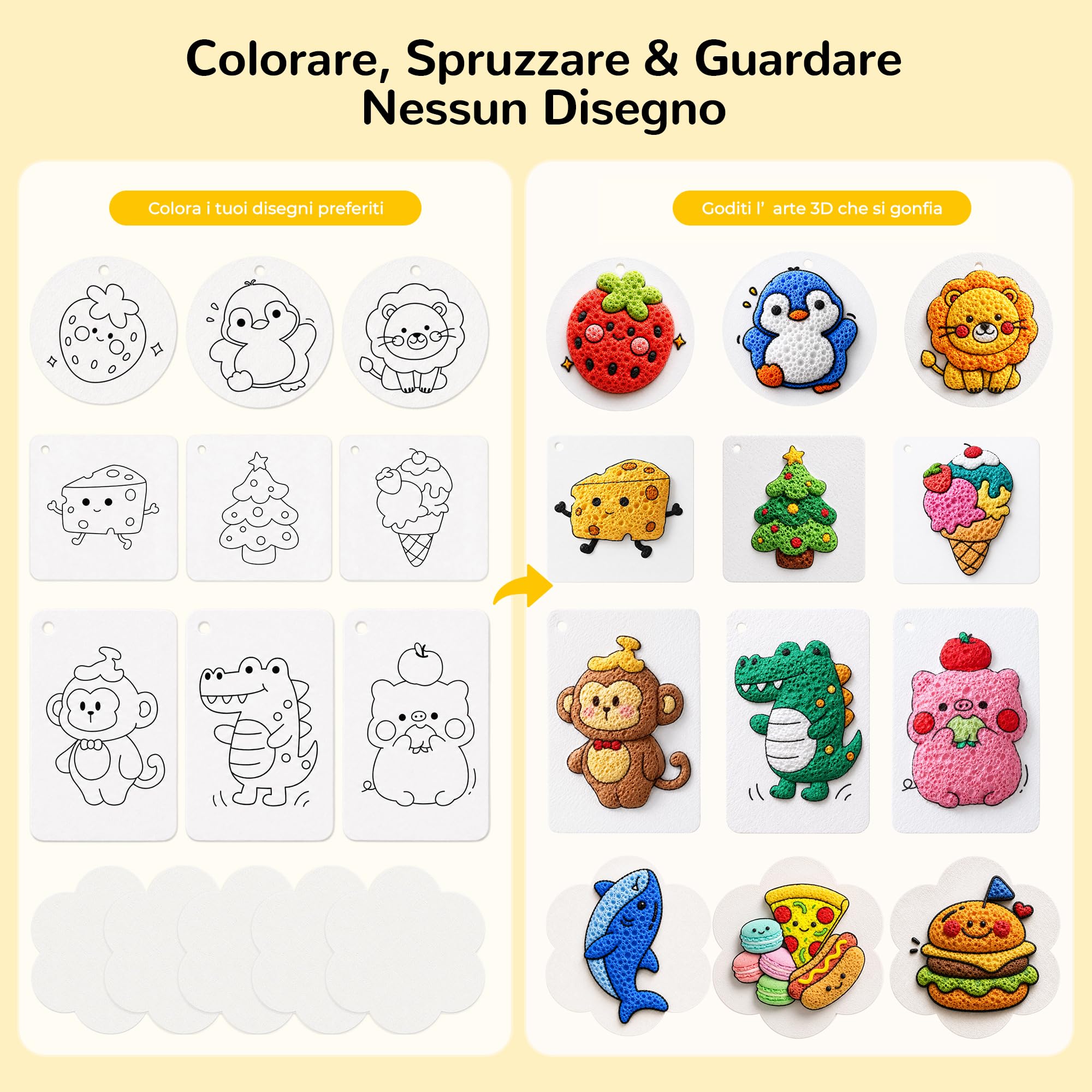 RuiHawk Kit di ricarica per pittura Magic Foam da 95 pezzi, 75 fogli di carta ruvida 3D, 3 pennelli ad acqua, 10 portachiavi, senza disordine, attivato dall'acqua, non tossico, con confezione regalo