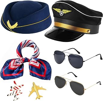 Horolam Pilot Costume Accessories Adult Men, Flight Attendant Stewardess Costume Set for Women for Cosplay Dress Up