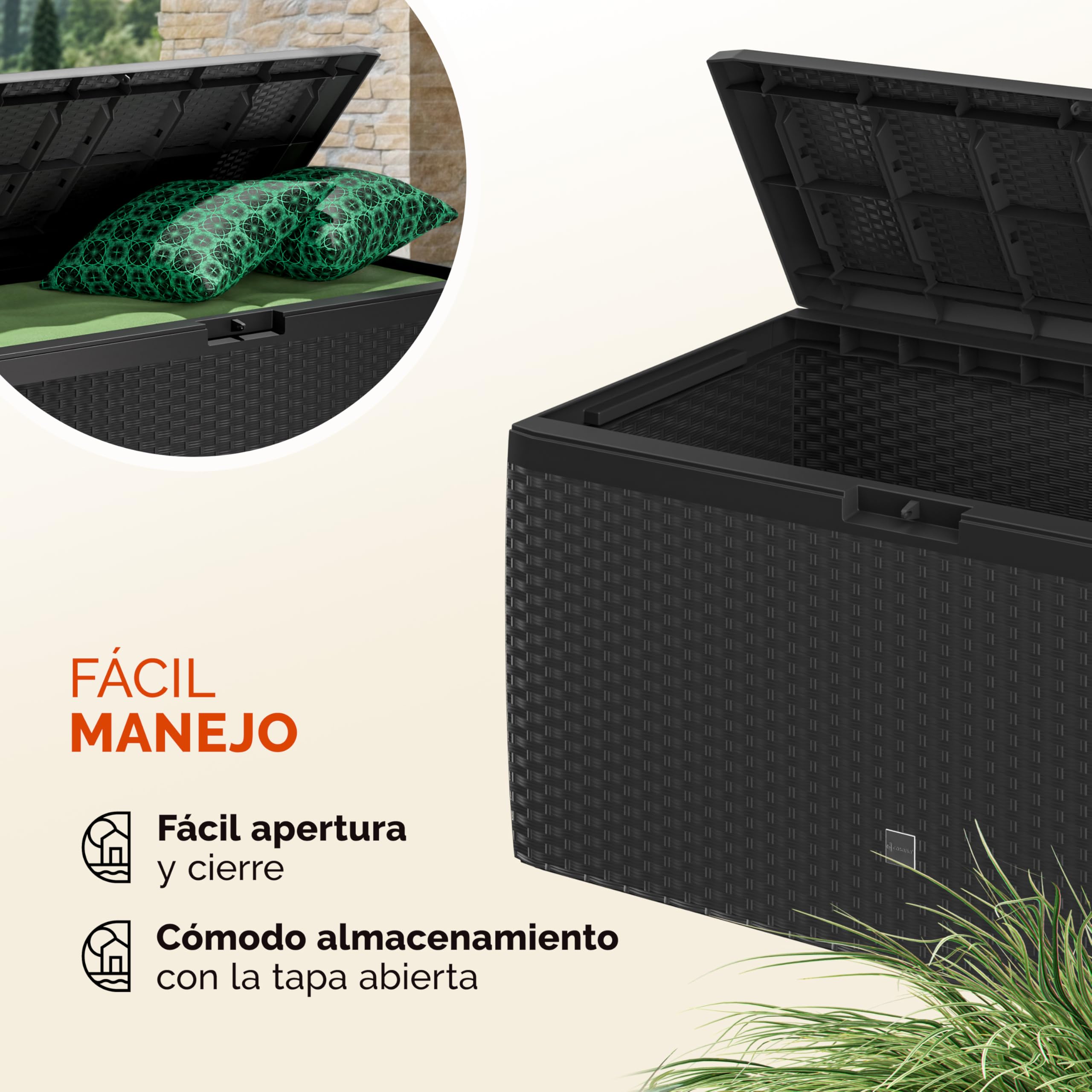 Casaria® Arcón Jardín Exterior Baúl Almacenaje 290L con 6 Ruedas Asas Resistente Intemperie Rayos UV Caja Cojines 117x47x60cm Antracita