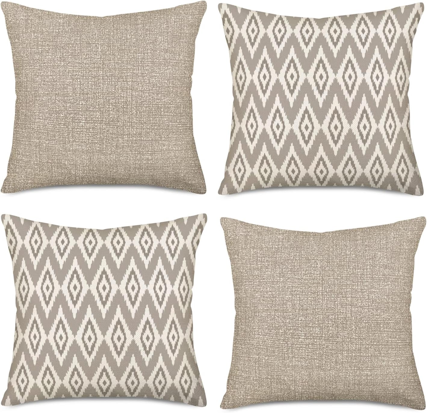 Fukeen Home Geometric Set of 4 Throw Pillow Covers Modern Accent Decorative 20x20 Inch Brown White Geometrical Abstract Pattern Pillow Cases Cushion Cover for Living Room Sofa Couch Decor