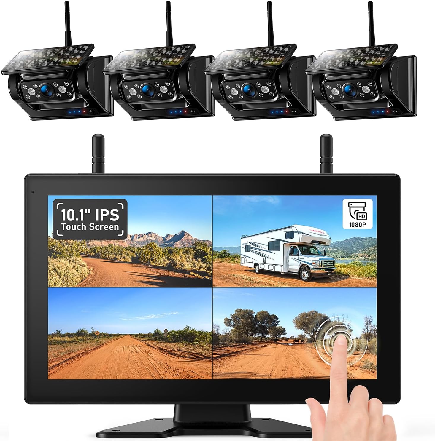 4 Magnetic Solar Wireless Backup Camera HD1080P DVR 10.1