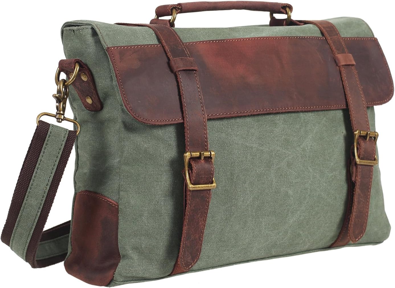 DesertWolf Vintage Canvas Messenger Bag - Leather Shoulder Bag - Traveling Briefcase - Fit 14" Laptop