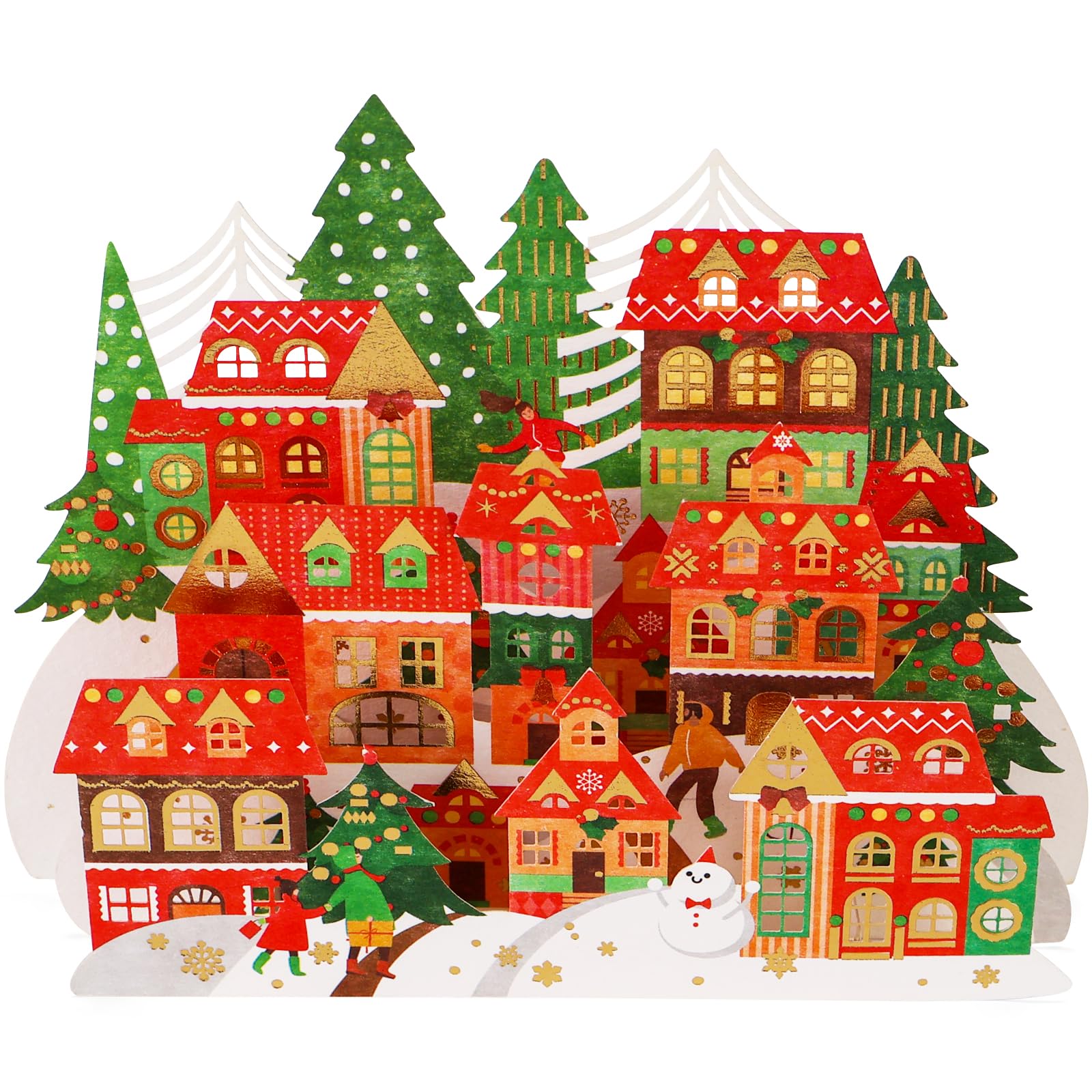 3D Christmas Card,Christmas Village Pop Up Card with Envelopes 2pcs
