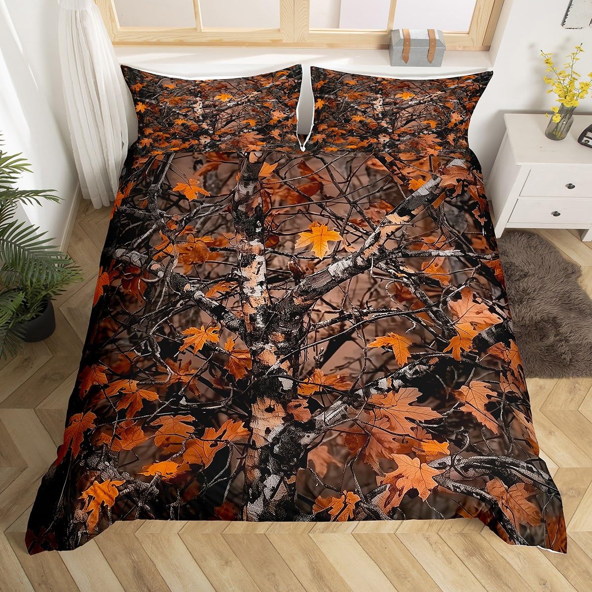 Homewish Camo Super King Bedding Set for Men Teens Boys Western Farmhosue Duvet Cover,Camouflage Lodge Hunting Down Quilt Cover Rustic Country forest Cabin Bed Set for Bedroom Decoritive,Yellow Brown