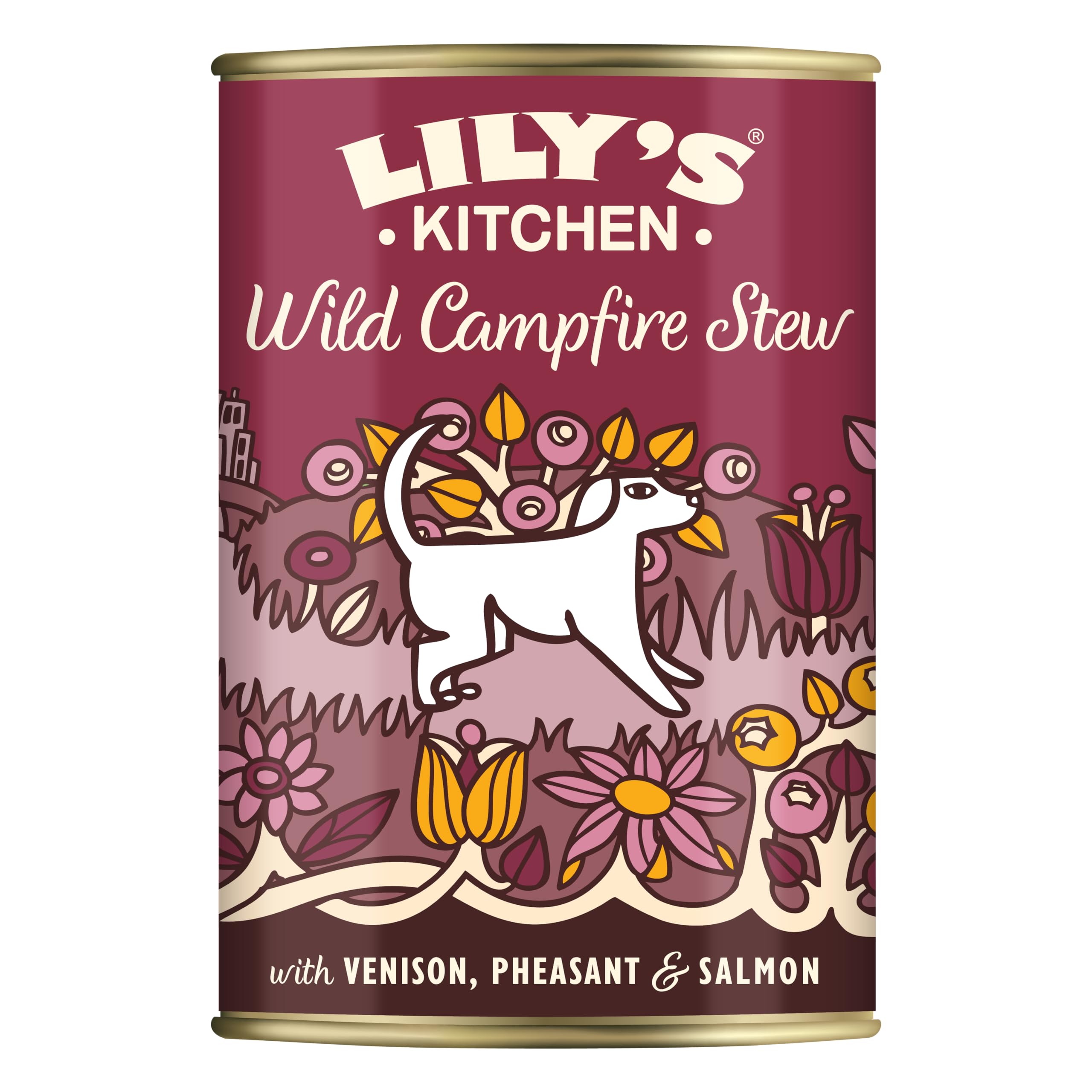 Lily's Kitchen Latas de alimento húmedo natural para perros adultos: receta Guiso de caldereta silvestre, sin cereales (6 x 400g latas)