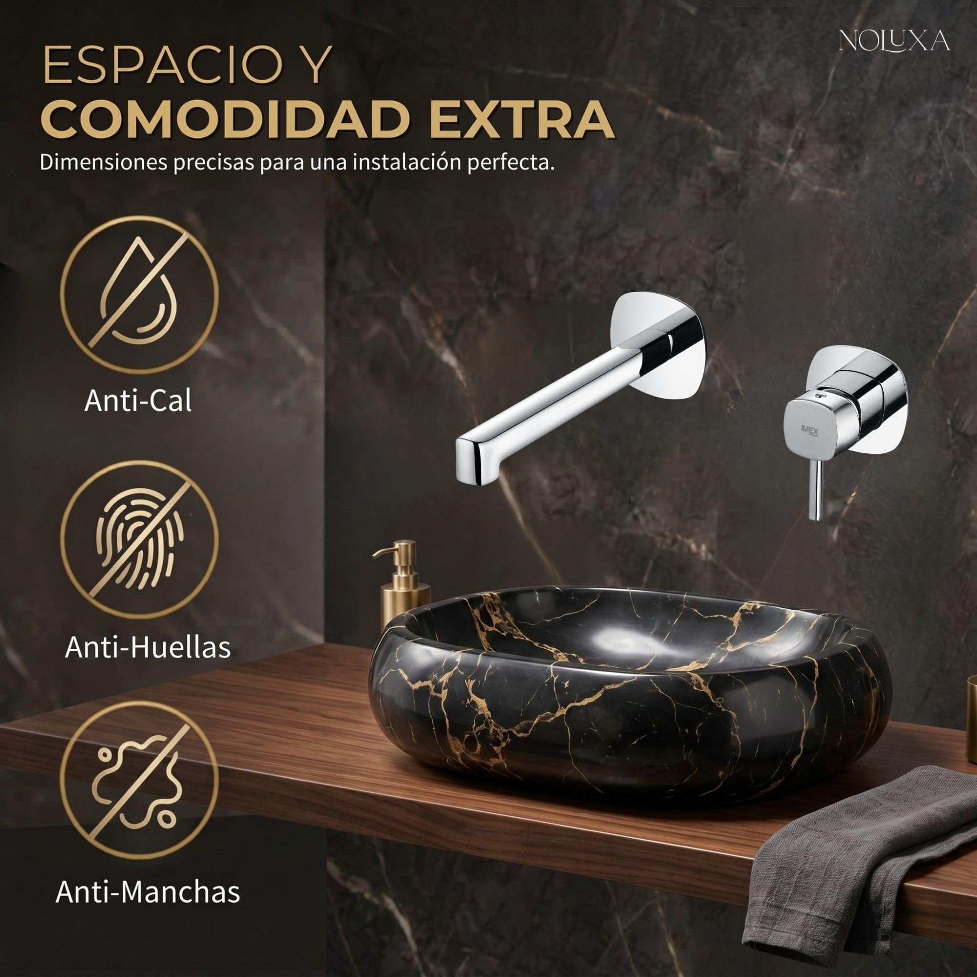 IMEX - Robinet de lavabo encastré chromé | Robinet de lavabo mural mitigeur eau froide et chaude | Robinetterie en laiton avec cartouche céramique Ø35 mm | Série Toscane
