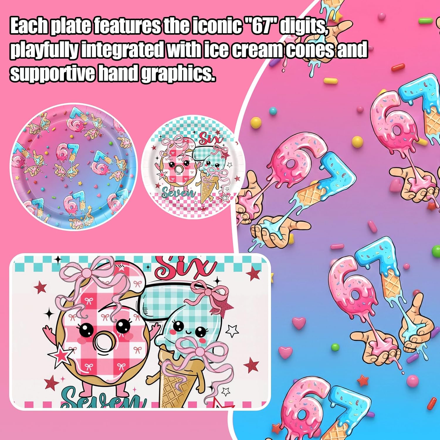 30 Pcs 6 7 Birthday Decorations, 6 7 Birthday Theme Party Decor, Dishes & Forks Set: Plates and Forks for 67 Party Decorations - Image 4