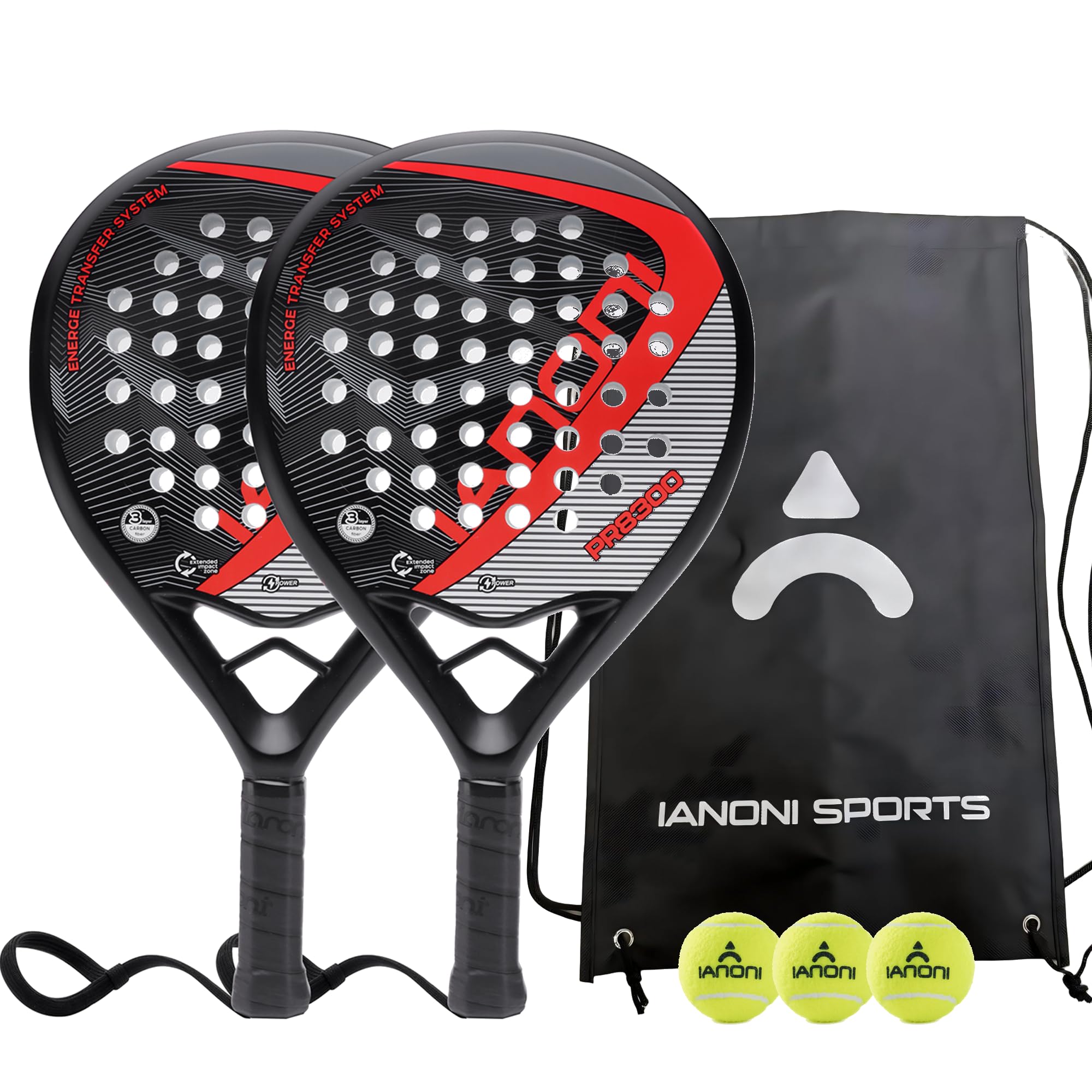 ianoni Padel Racket Carbon Fiber Surface with EVA Memory Flex Foam Core Padel Tennis Racquets Paddle Tennis Racket