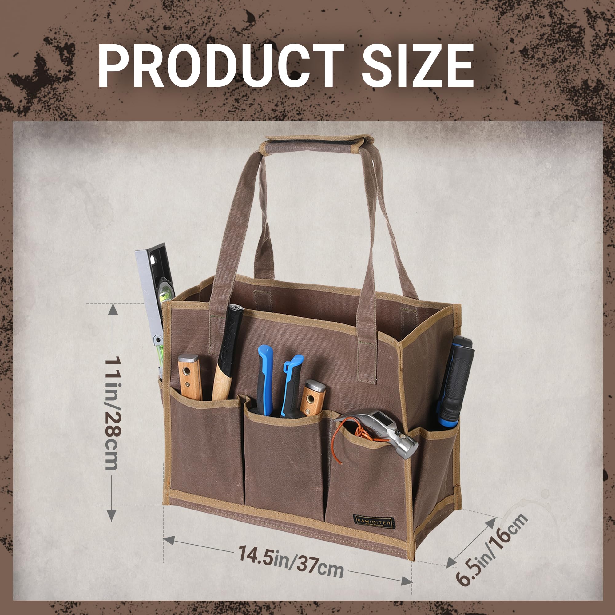 Bolsa de herramientas de lona encerada, organizador de bolsas de herramientas de jardín con 14 bolsillos adicionales y asa extraíble, 16.5 x 6.5 x 12.5 pulgadas, gris