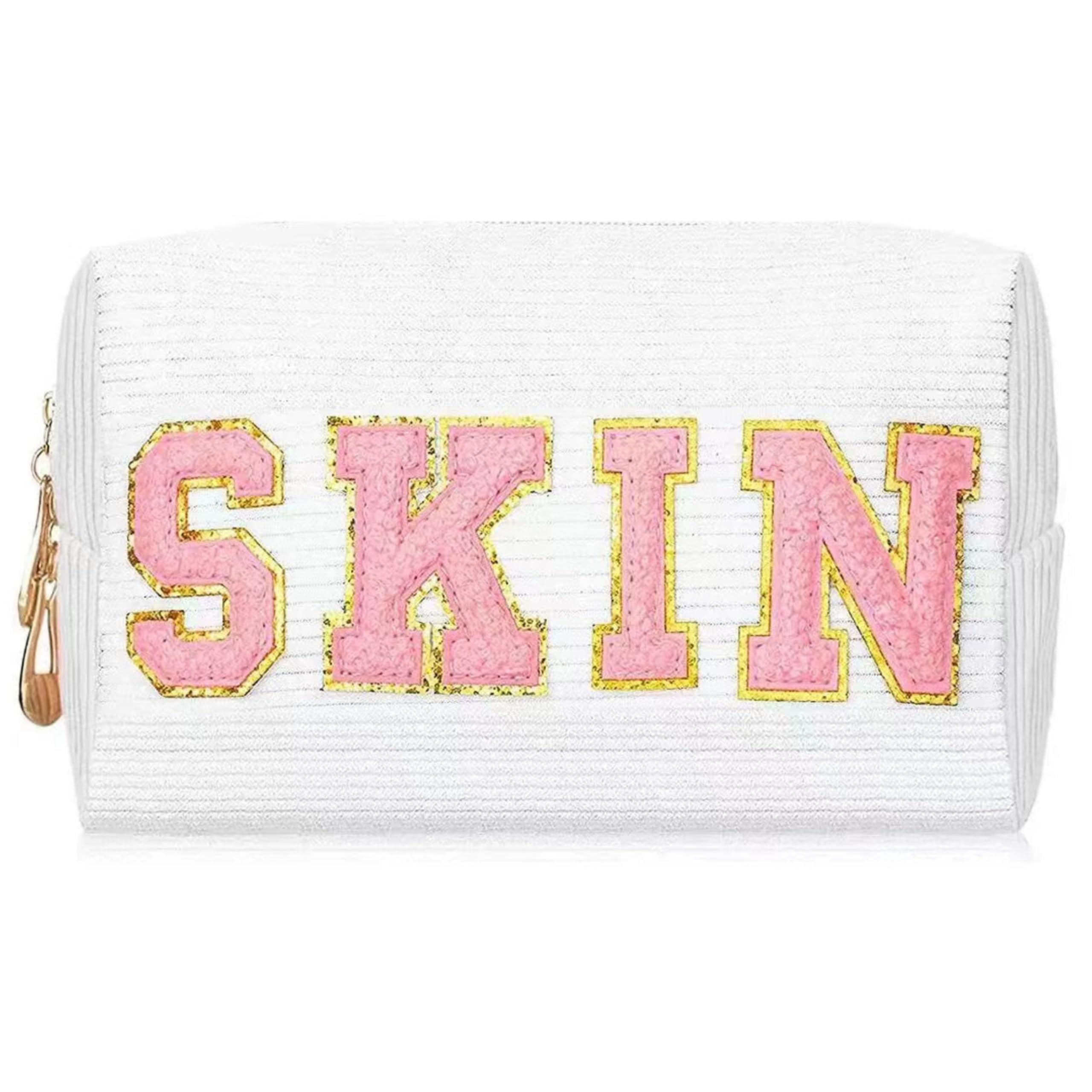 SEAMOON Cosmetic Pouch,Aesthetic Makeup Bag,Small Makeup Bag for Travel,Large Capacity Cosmetic Bag for Purse,Make Up Bag Travelling,Elegant Zipper Makeuo Bag, WHITE SKIN
