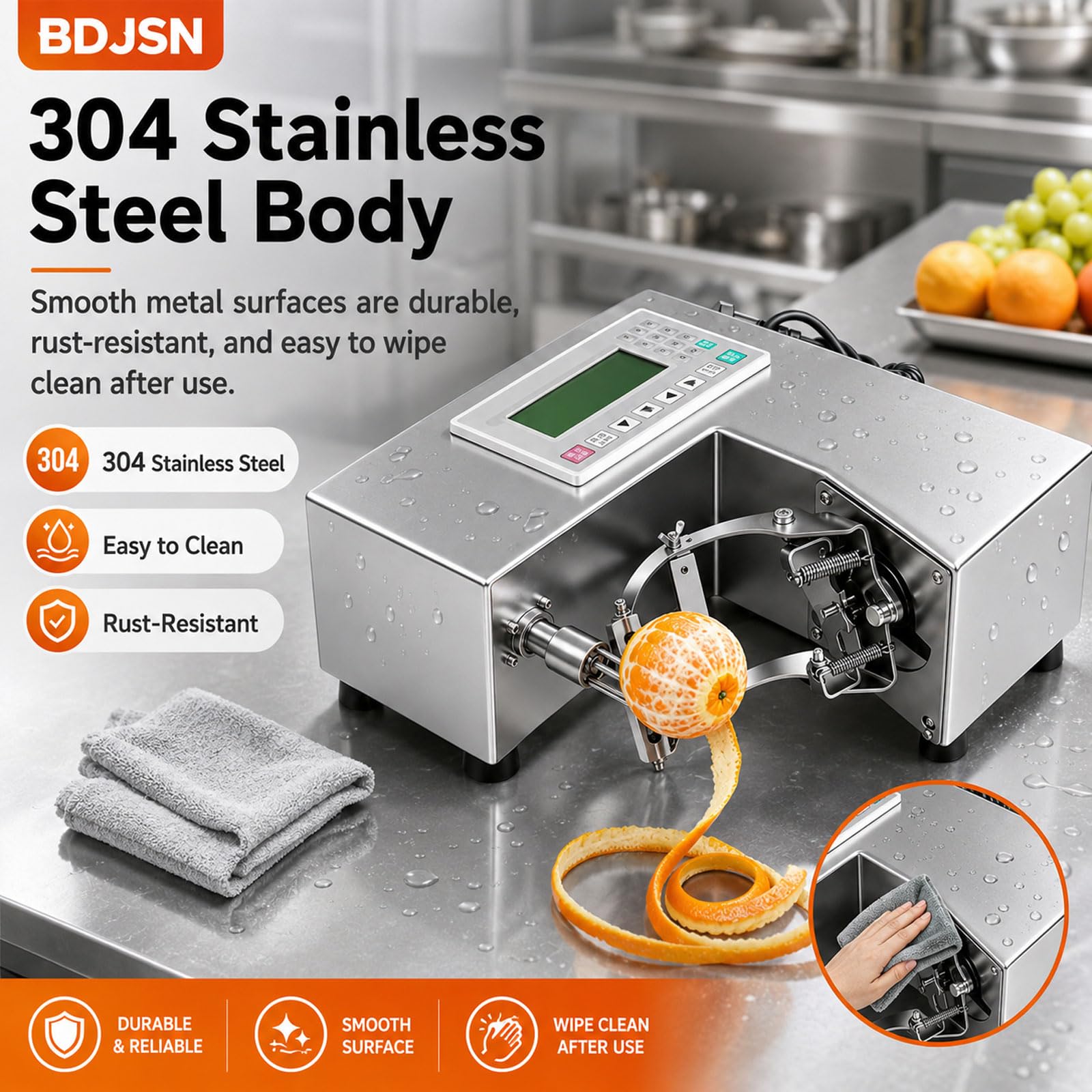 150w Automatische Obstschälmaschine, Elektrischer Gewerblicher Obstschäler Mit Digitaler Steuerung, Einstellbarer Schäldicke, 304 Edelstahl, Für Früchte Von 5–10 Cm, 110–220v
