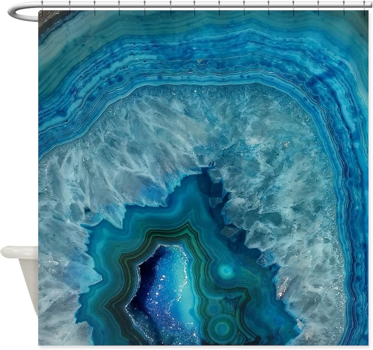 CafePress Blue Geode Quartz Crystal Druse Dru Decorative Fabric Shower Curtain