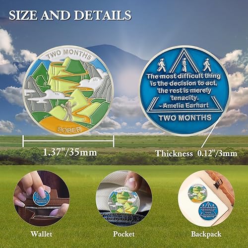 Miniatura 5 de Moneda de sobriedad de 2 meses con chips AA y medallones de dos meses de sobriedad de 60 días regalos de sobriedad para hombres y mujeres,