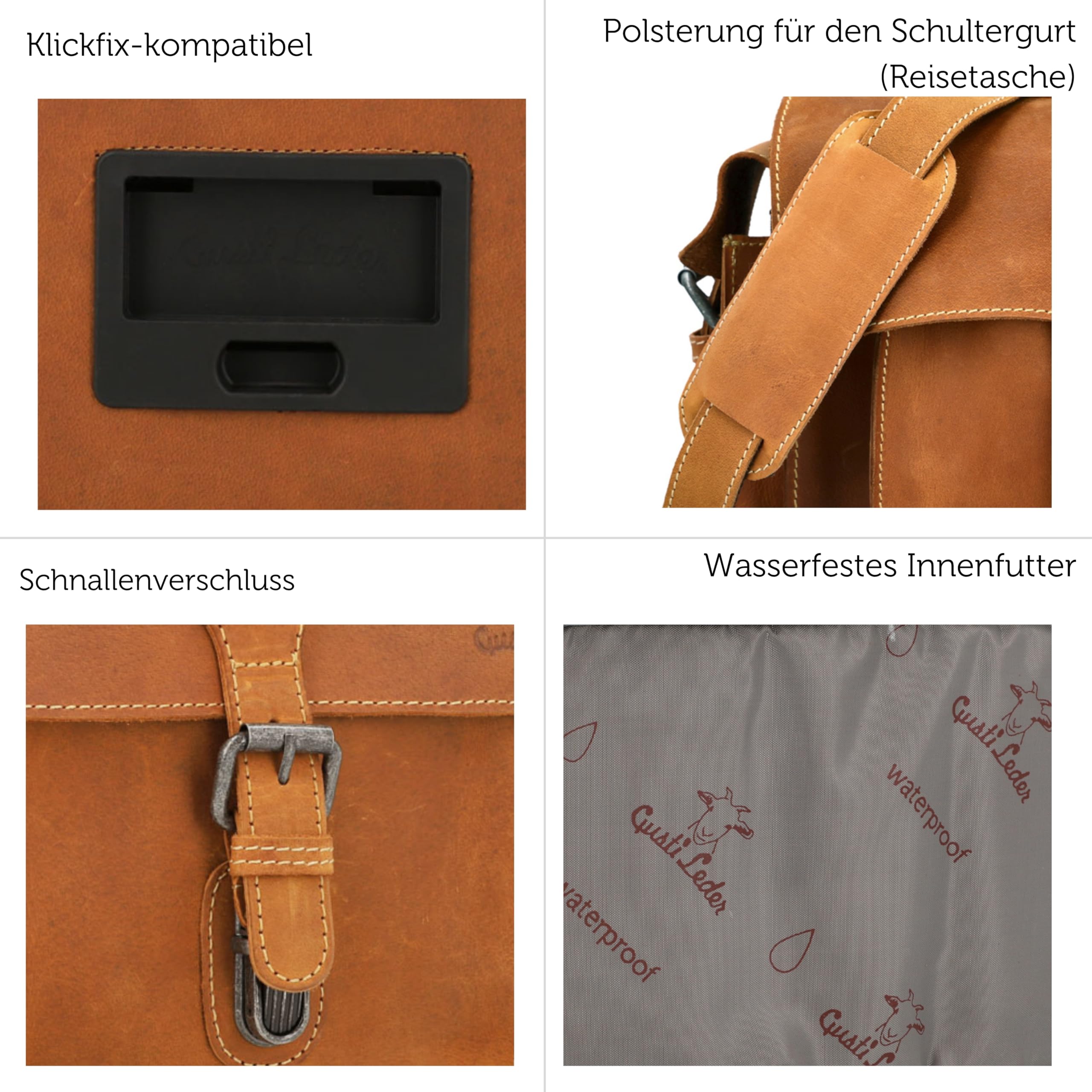 Gusti 2 in 1 Lenkertasche Leder - Gabriel Umhängetasche Fahrradtasche Tasche Ledertasche Vintage Braun Leder kompatibel mit KlickFix ohne Adapter
