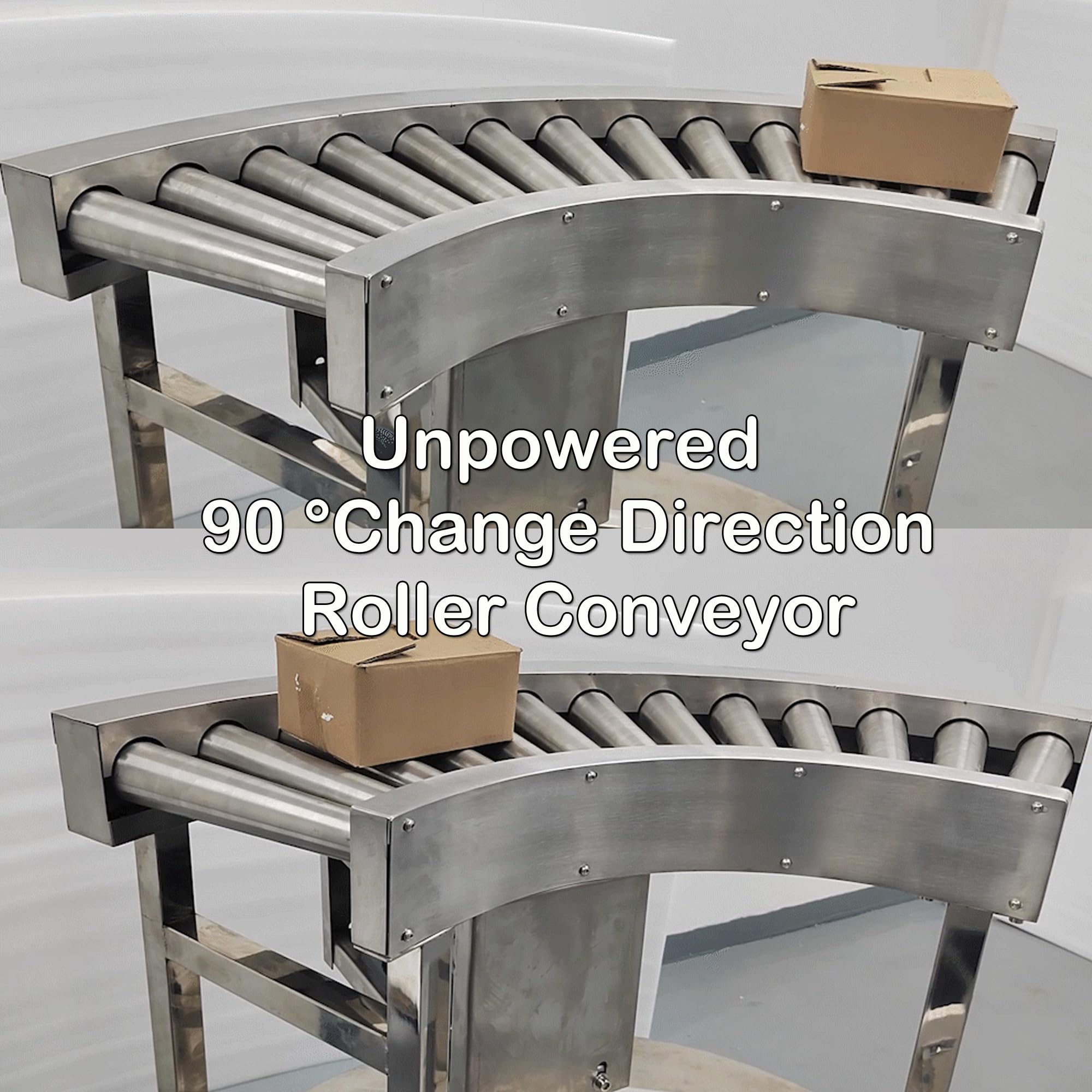 HQHAOTWU 90 °Change Direction Conveyor Curved Convey System Stainless Steel Drum Conveyor Adjustable Speed 11.8in Width