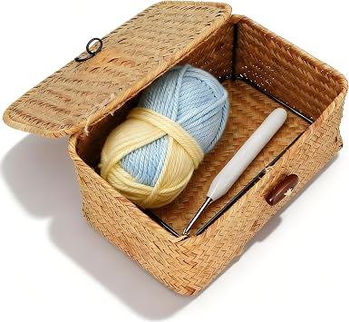Seagrass Storage Basket, Rectangular Seagrass Basket, Natural Seagrass Storage Basket Woven Rectangular Shelf Basket Bins with Lids Desktop Organizer Wicker Baskets for OrganizingS