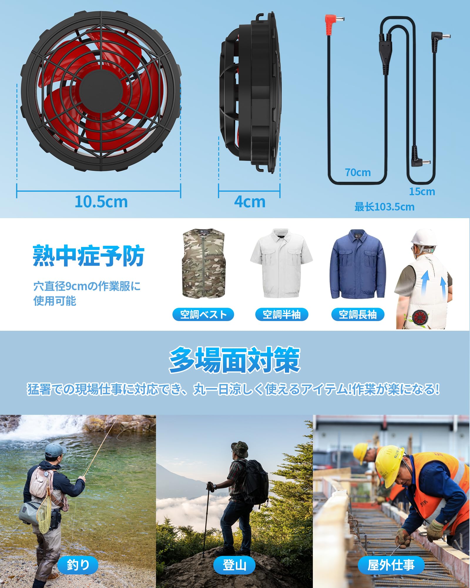 Amazon.co.jp: 空調作業服 ファン 12/24/30V 大風量 薄型 DC/USB