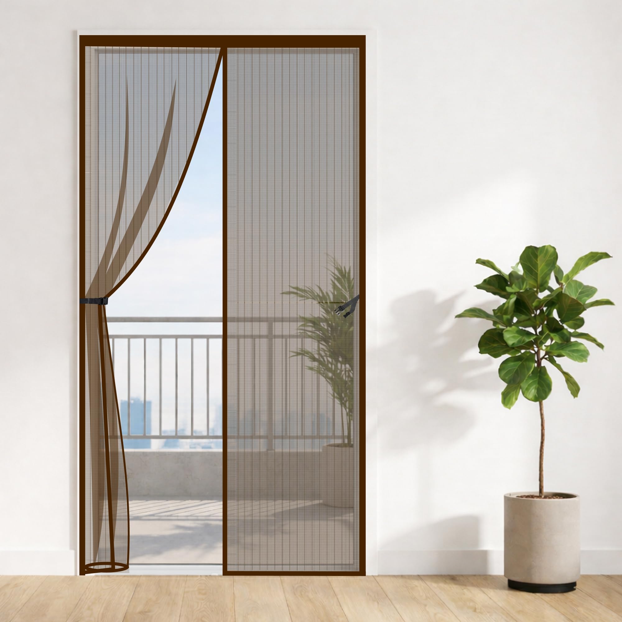 Classic Mosquito Net for Doors with Magnets | Tear-Resistant Polyester Mesh | Auto-Close Magnetic Screen Door, Balcony & Kitchen | DIY Installation | Protection Insects (200 x 80 cm,Brown)-image-31