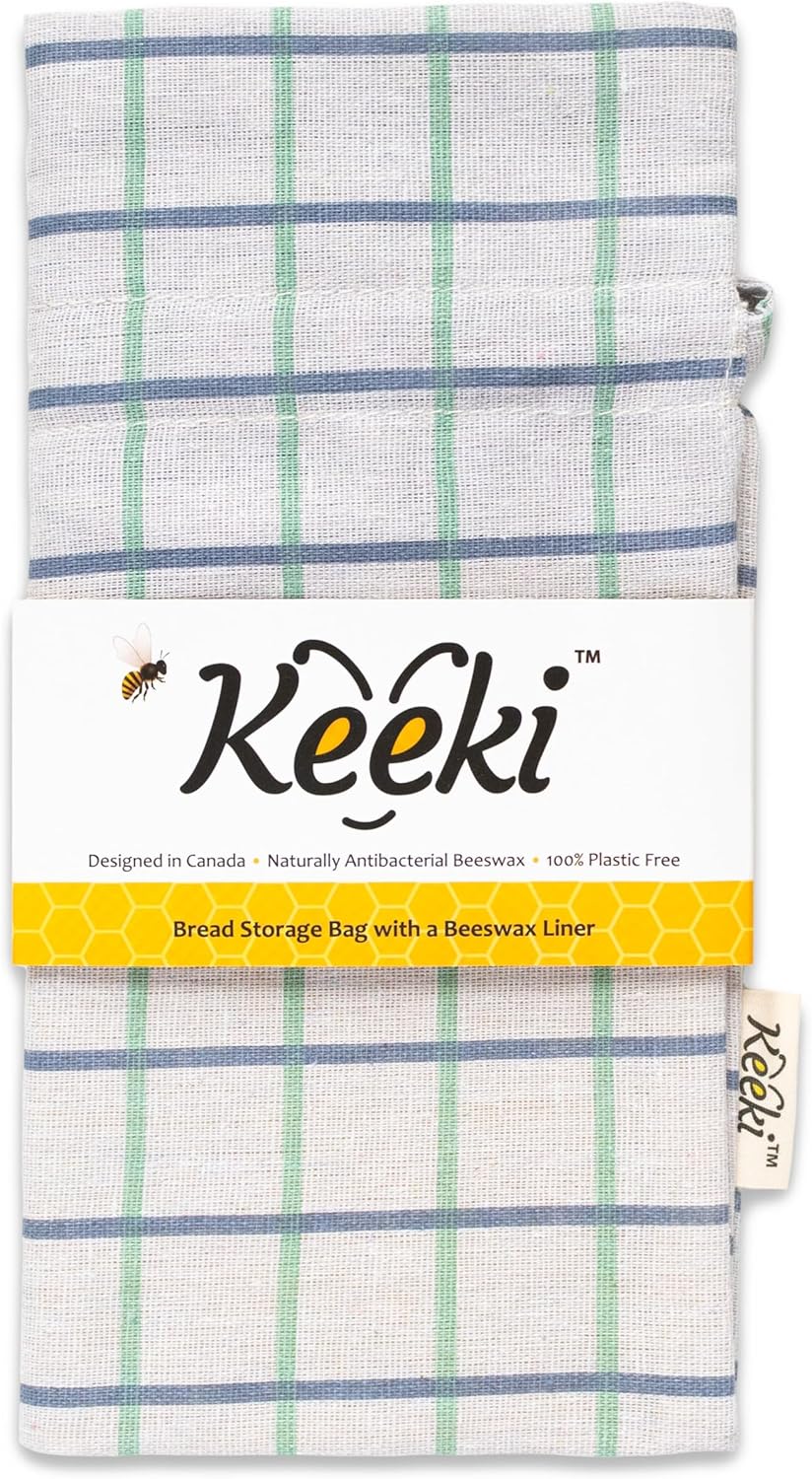 Keeki Reusable Beeswax Lined Bread Bag Bundle – 2-Pack Set Includes Standard Blue Bag & Extra Long Blue Baguette Bag – Food Storage for Sourdough, Boules & Long Loaves