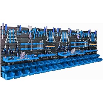 46 Stacking Boxes Wall Shelf Plastic 234 x 78 cm Tool Holder Workshop Garage Storage System Storage Boxes