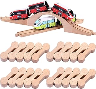 Poen 30 Pcs Wooden Dog Bone Track Connector Wood Train Track Adapter Connector Pieces Toys Train Track Accessories Set for Teens to Compatible with Wood Railway Track