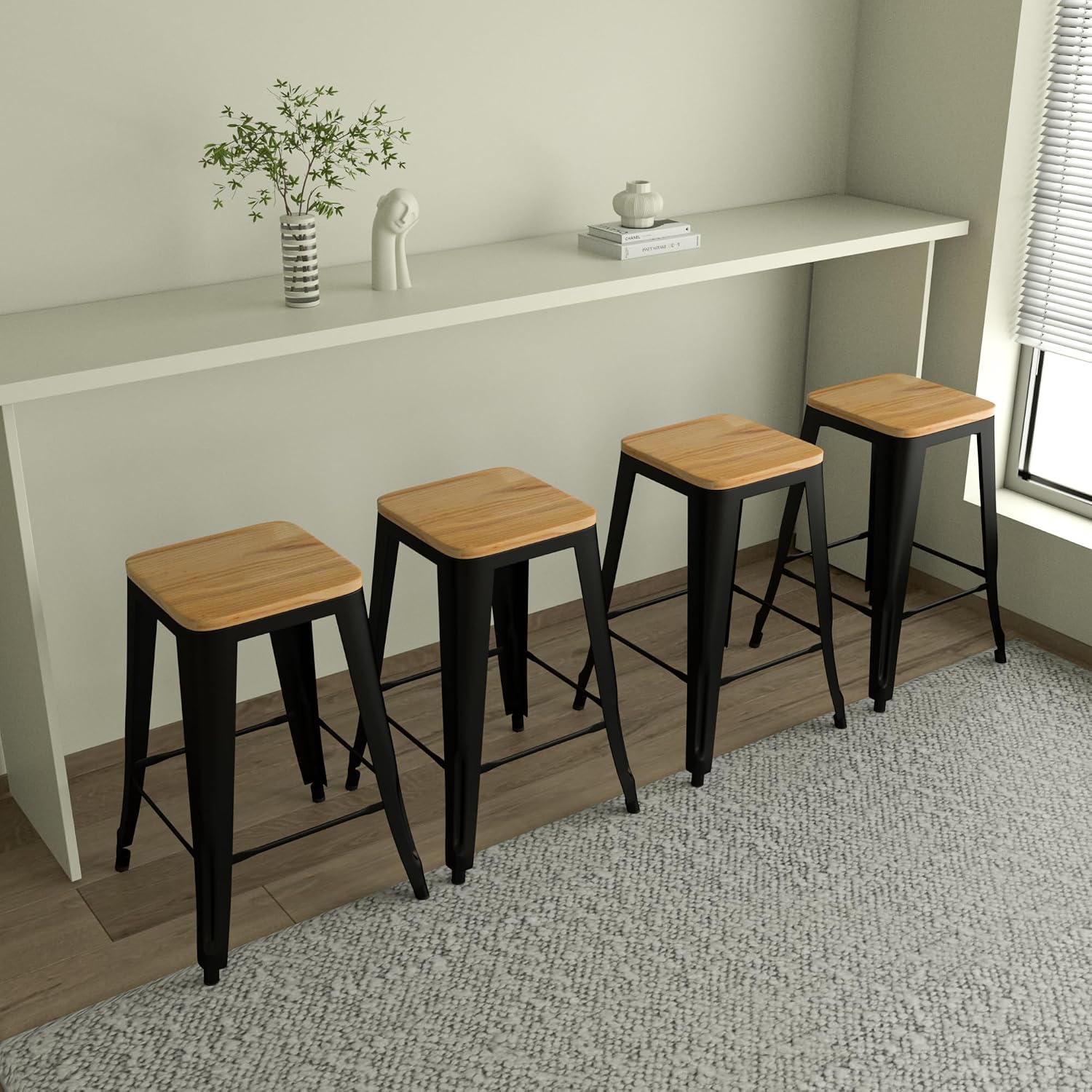 ZENY 26 Inches Metal Bar Stools Set of 4, Counter Height Barstool Stackable Kitchen Stools Indoor/Outdoor Patio Backless Bar Chair, 330 lbs Capacity