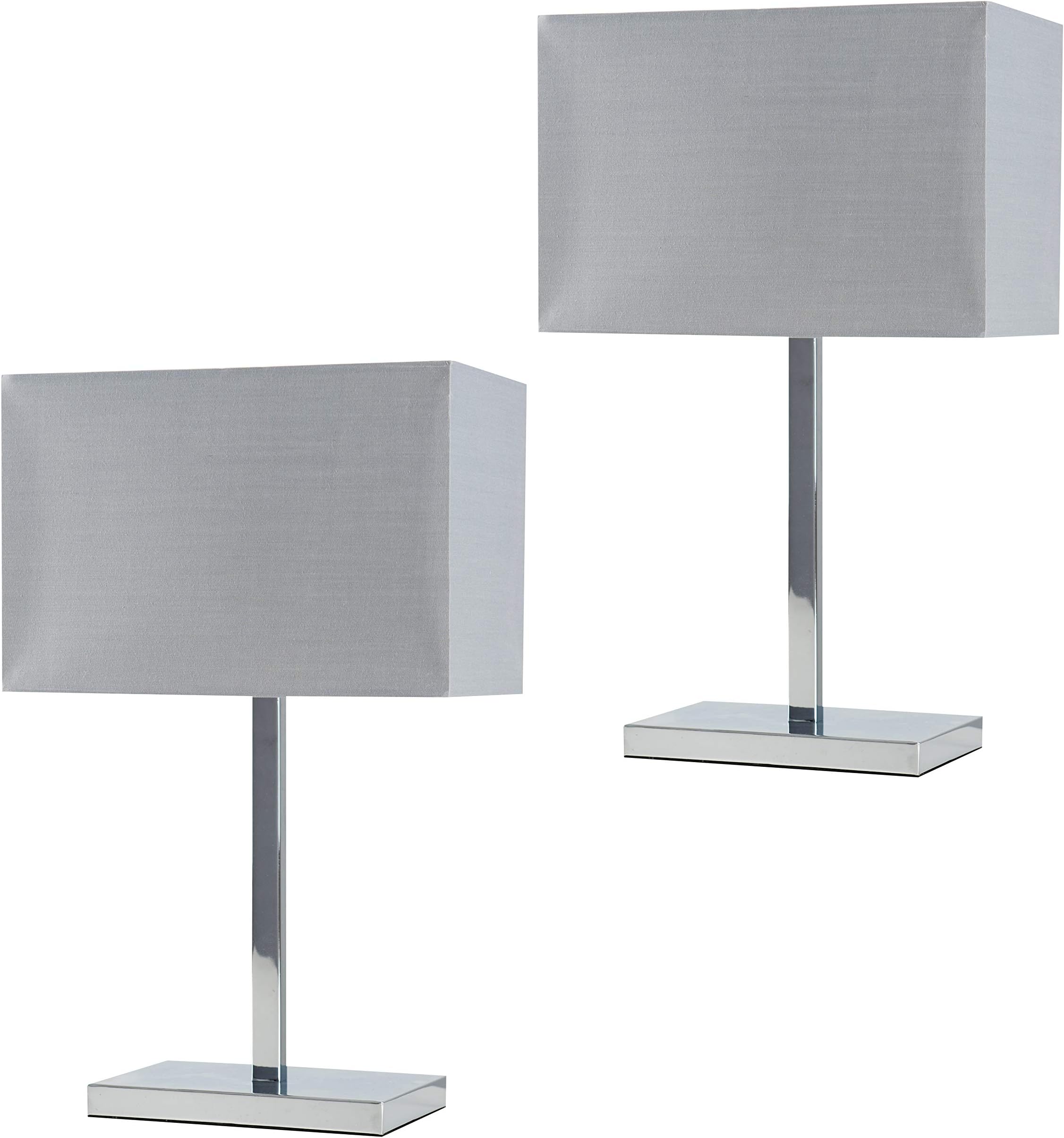 MiniSun | Modern Polished Chrome Square Tube Table Lamps with a Grey Rectangular Shade | Table Lamps, Home Décor & Improvement Essential | Set of 2