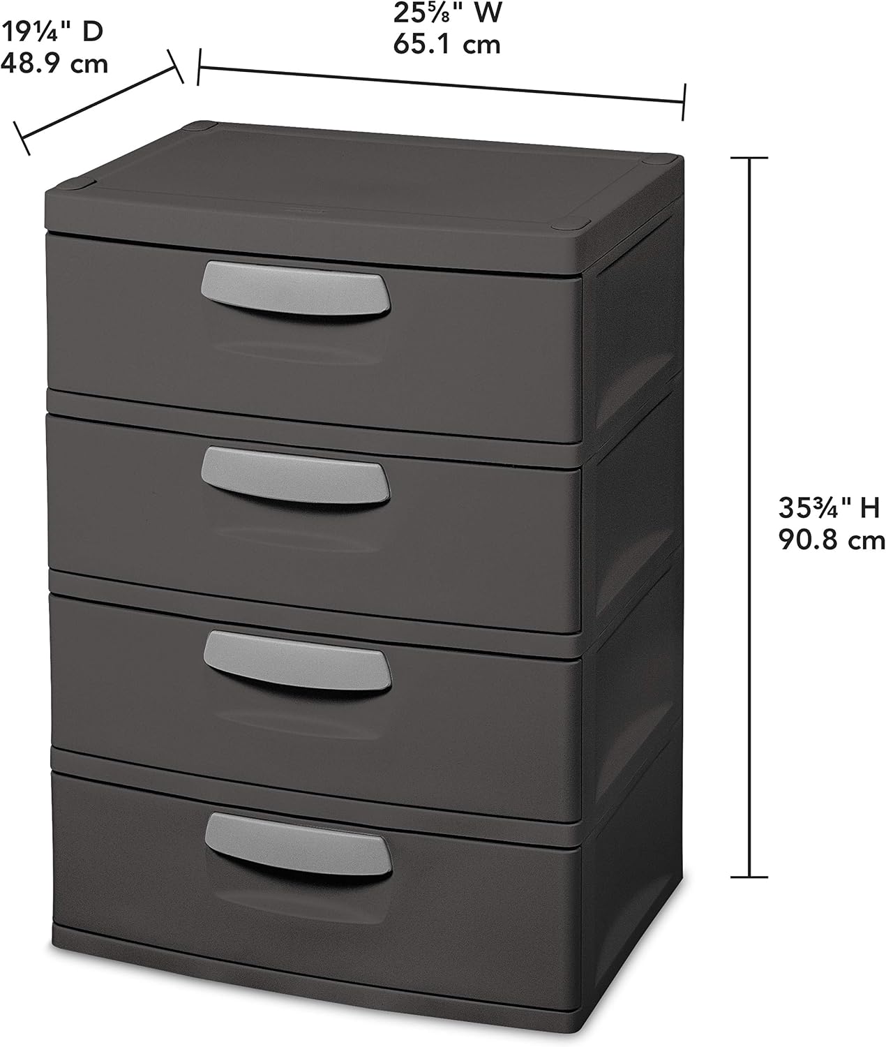 Sterilite 01743V01 4 Unit, Flat Gray with Black Handles and Drawer Interiors, 1-Pack