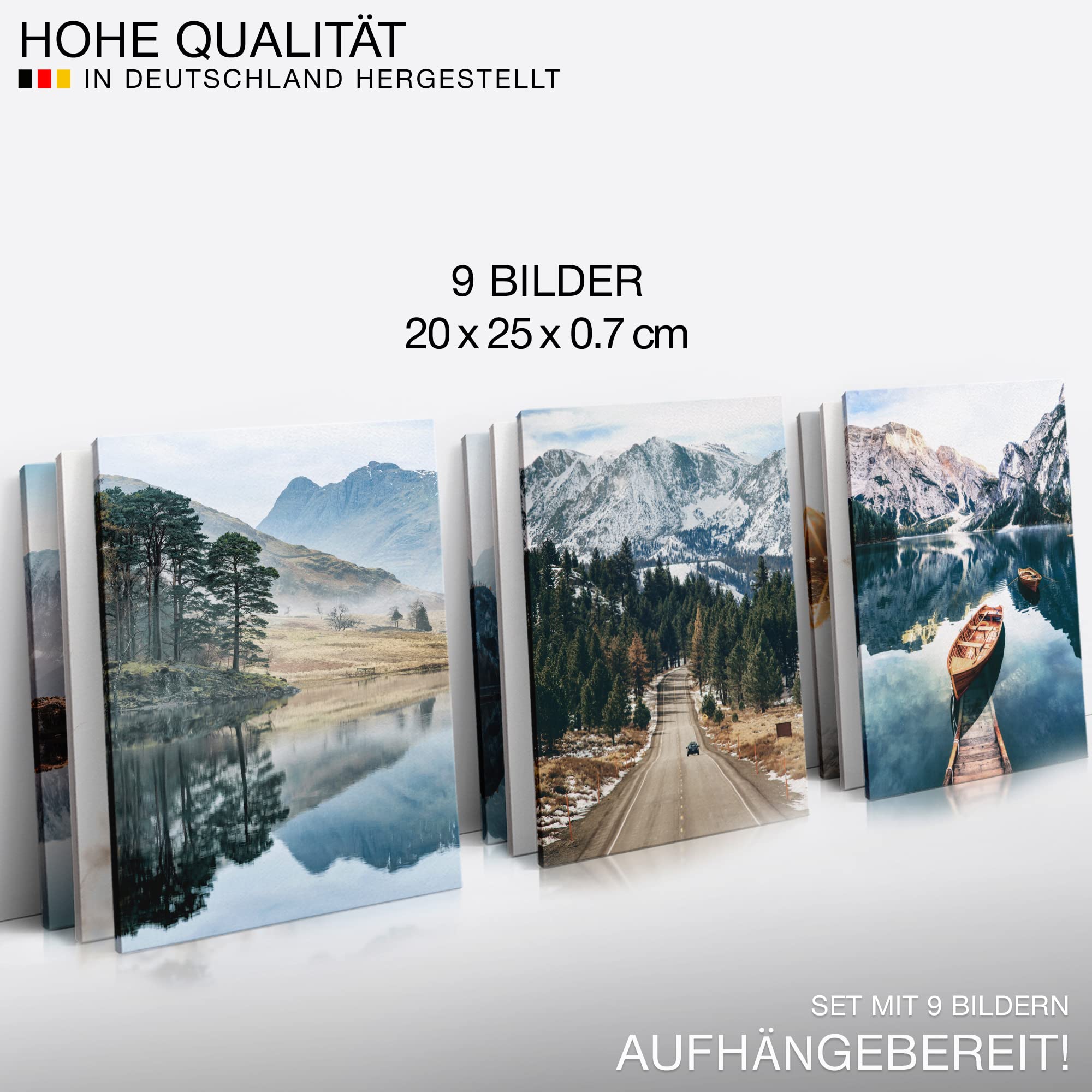 Novart Wandbilder Natur - KOMPLETT AUFHÄNGFERTIG - See Berge Wohnzimmer Schlafzimmer- 9 Moderne Bilder Set - N024891a