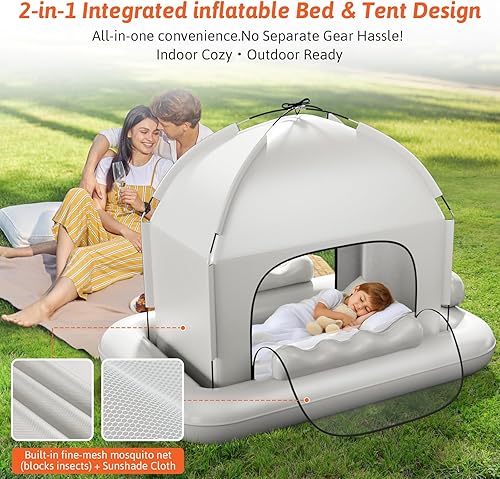 Miniatura 4 de Cama inflable de viaje para niños pequeños con tienda de campaña, cama plegable portátil para niños, colchón de aire inflable para niños con