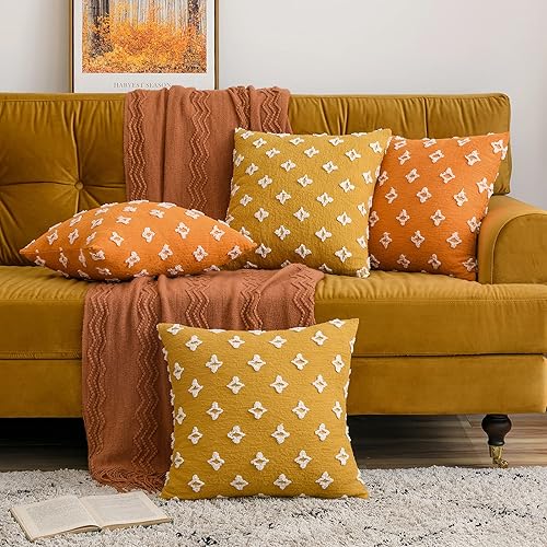 Miniatura 6 de MIULEE Juego de 2 fundas de almohada decorativas de jacquard rombo, mezcla de fundas de almohada impermeables de 18 x 18 pulgadas, color amarillo