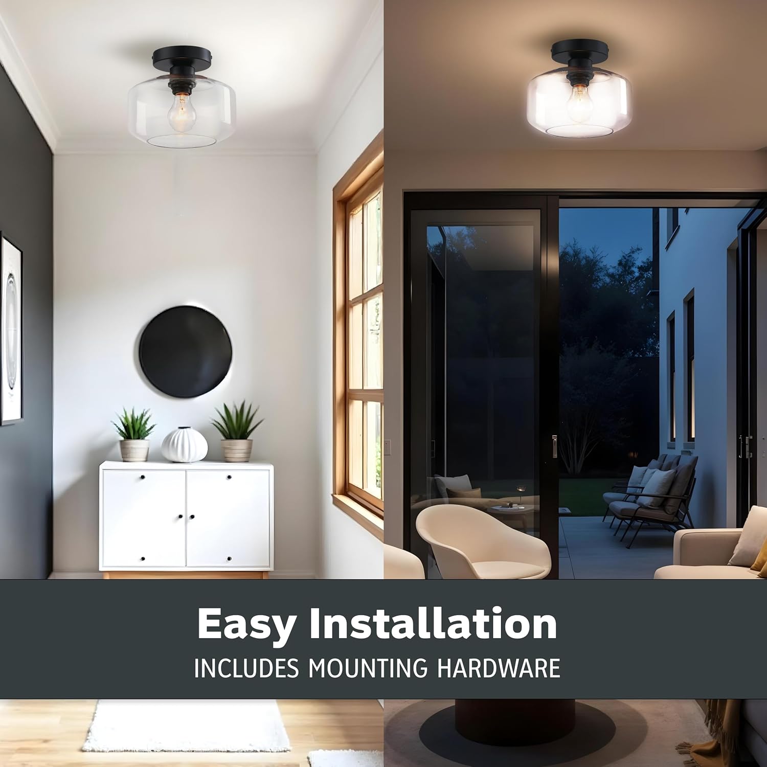 Designers Fountain Semi Flush Mount Ceiling Light, 8.75 Inch Clear Glass Lighting Fixture for Kitchen, Bedroom, Bathroom, and Hallway, Matte Black, D335M-SF-MB