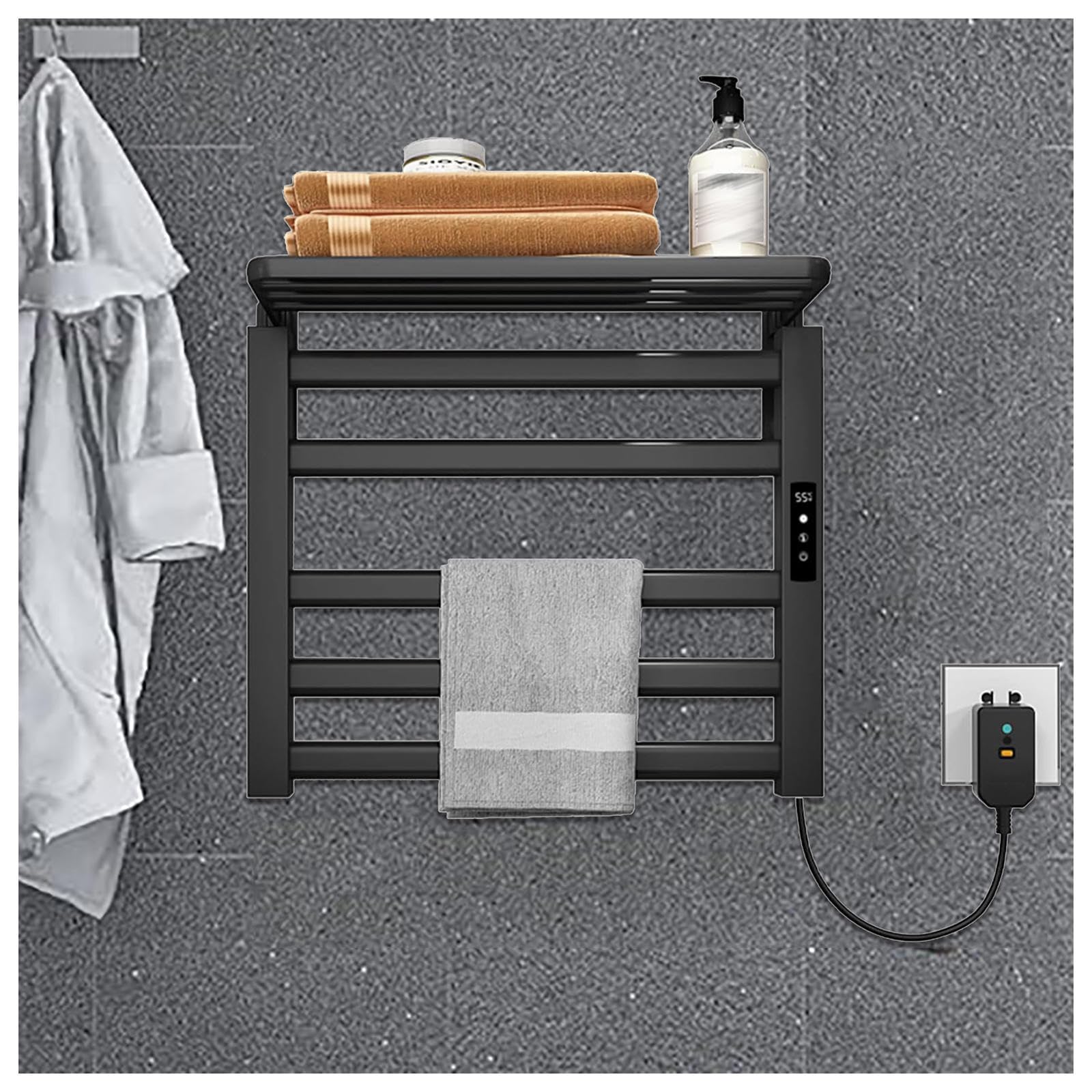 Toallero De Pared 500 * 500mm, con Temporizador,Pantalla LED Y Control De Temperatura,Black