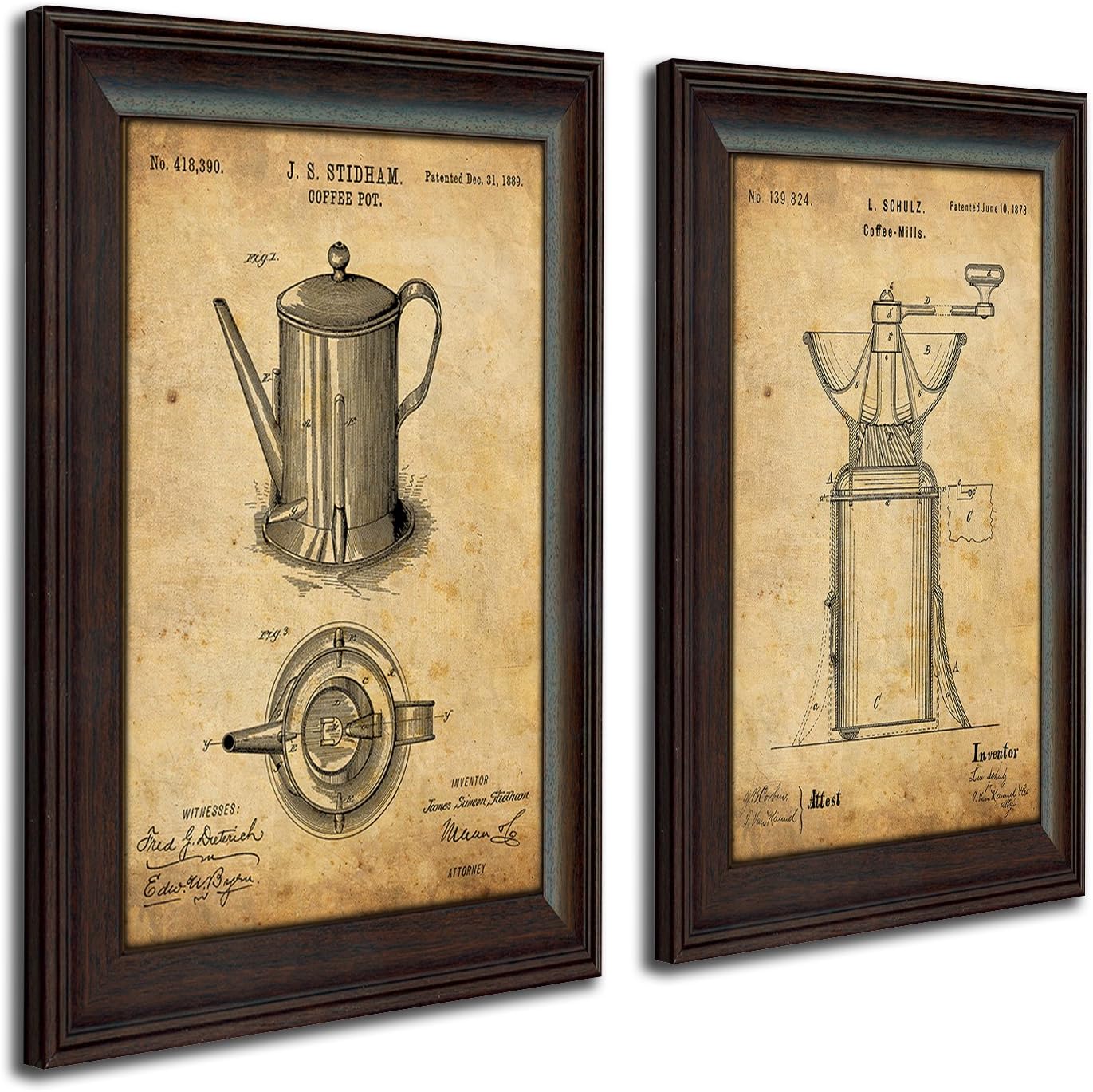 2 pc Framed Modern Patent Set - Coffee 14"x17" each