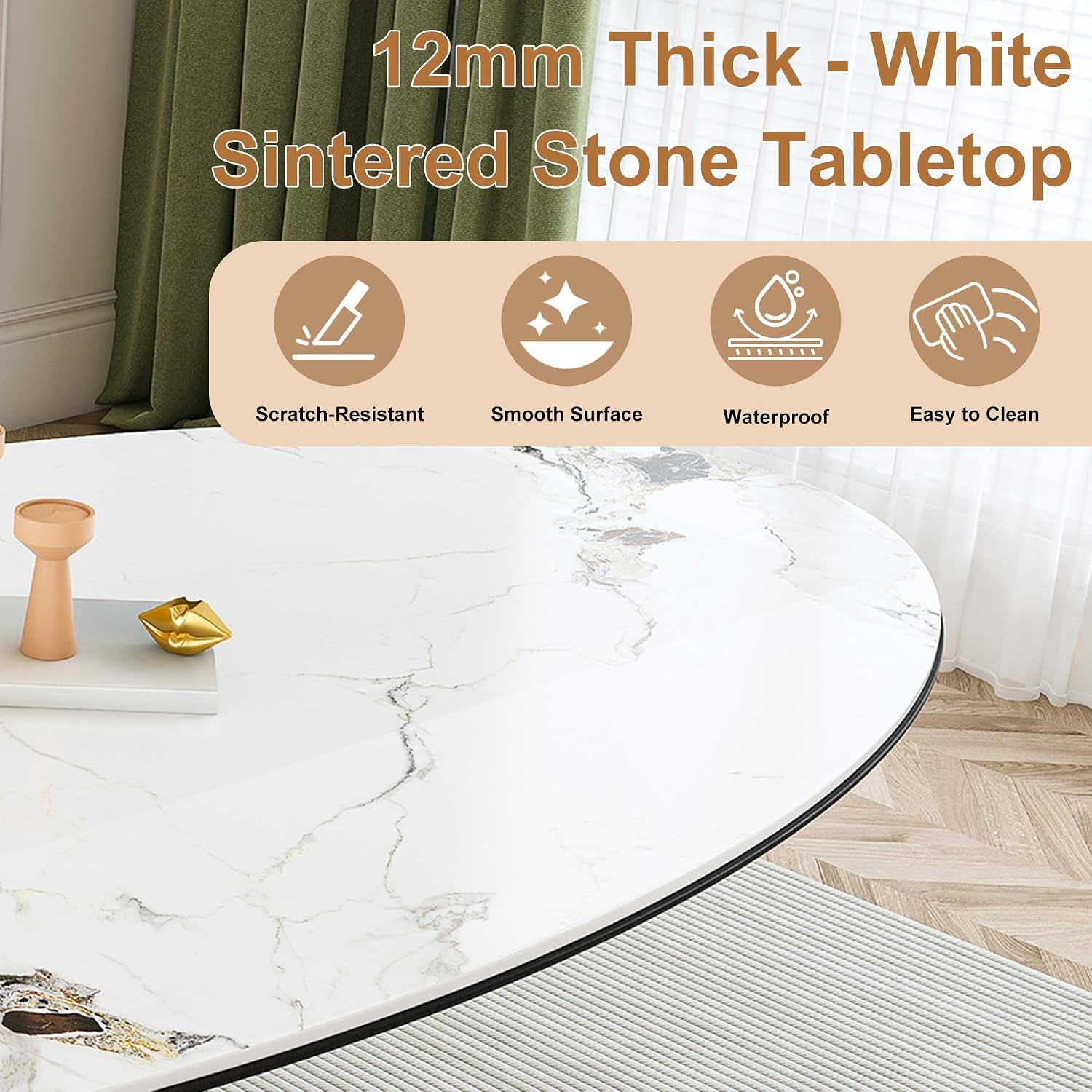 Leavader 71" Oval Sintered Stone Dining Table for 6-8, Modern Kitchen Dining Room Table with Gold Stainless Steel Base, Scratch & Heat Resistant Stone Top Table for Dining Room, Kitchen, Living Room