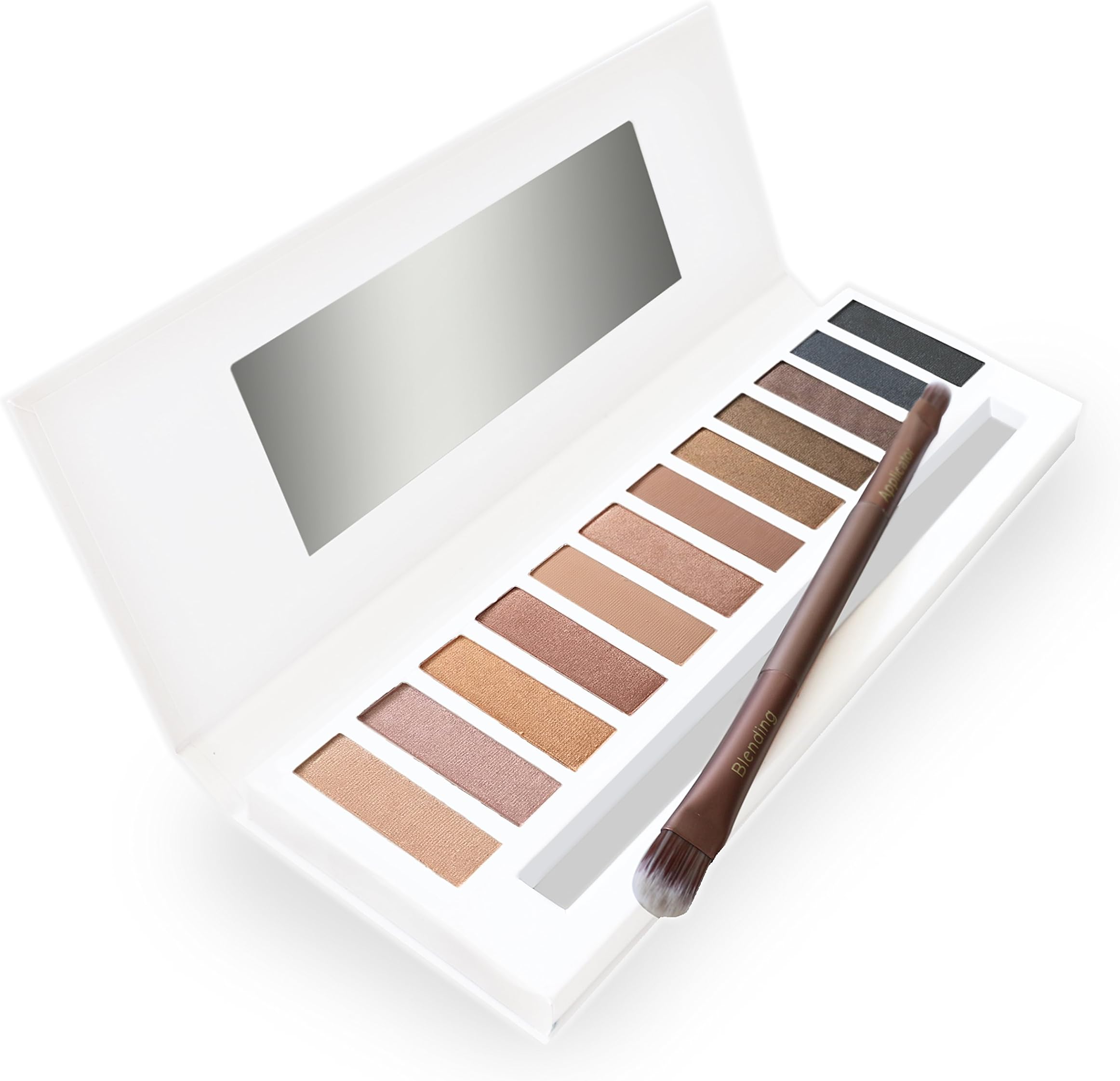 Eyeshadow Palette & Double-ended Brush - Matte & Shimmer 12 Colors - Best for Natural, Bronzed or Smokey Eye Makeup - Highly Pigmented, Vegan, Cruelty Free