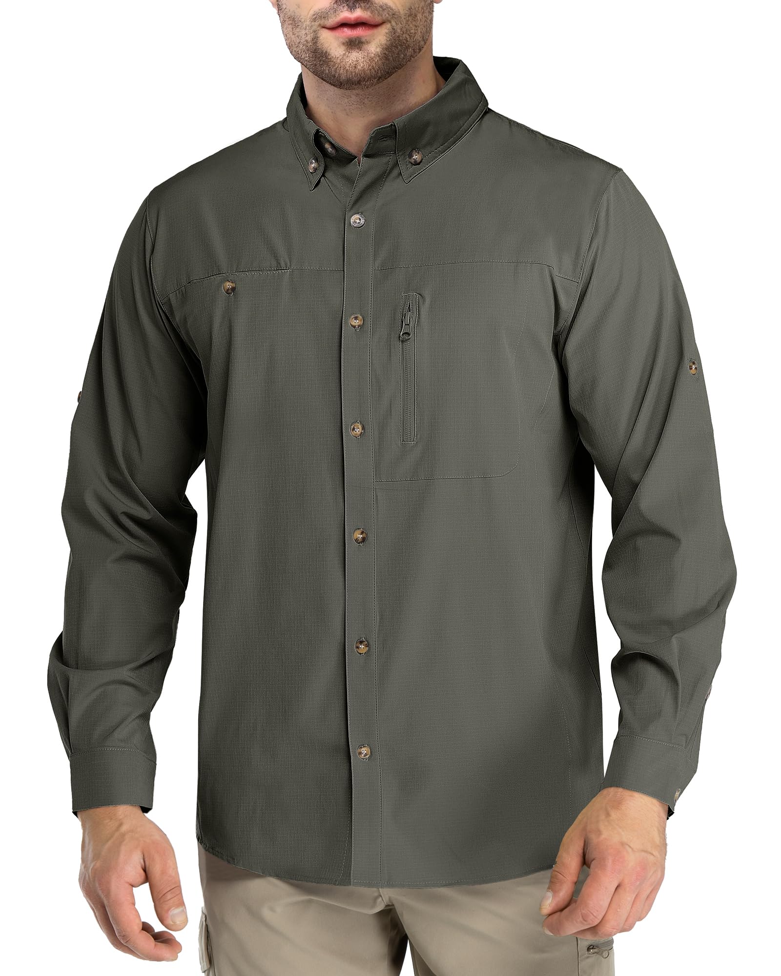 Outdoor Ventures Men's Long Sleeve Hiking Shirt UPF 50 UV Sun Protection Shirt Cooling Quick Dry for Travel Fishing Safari