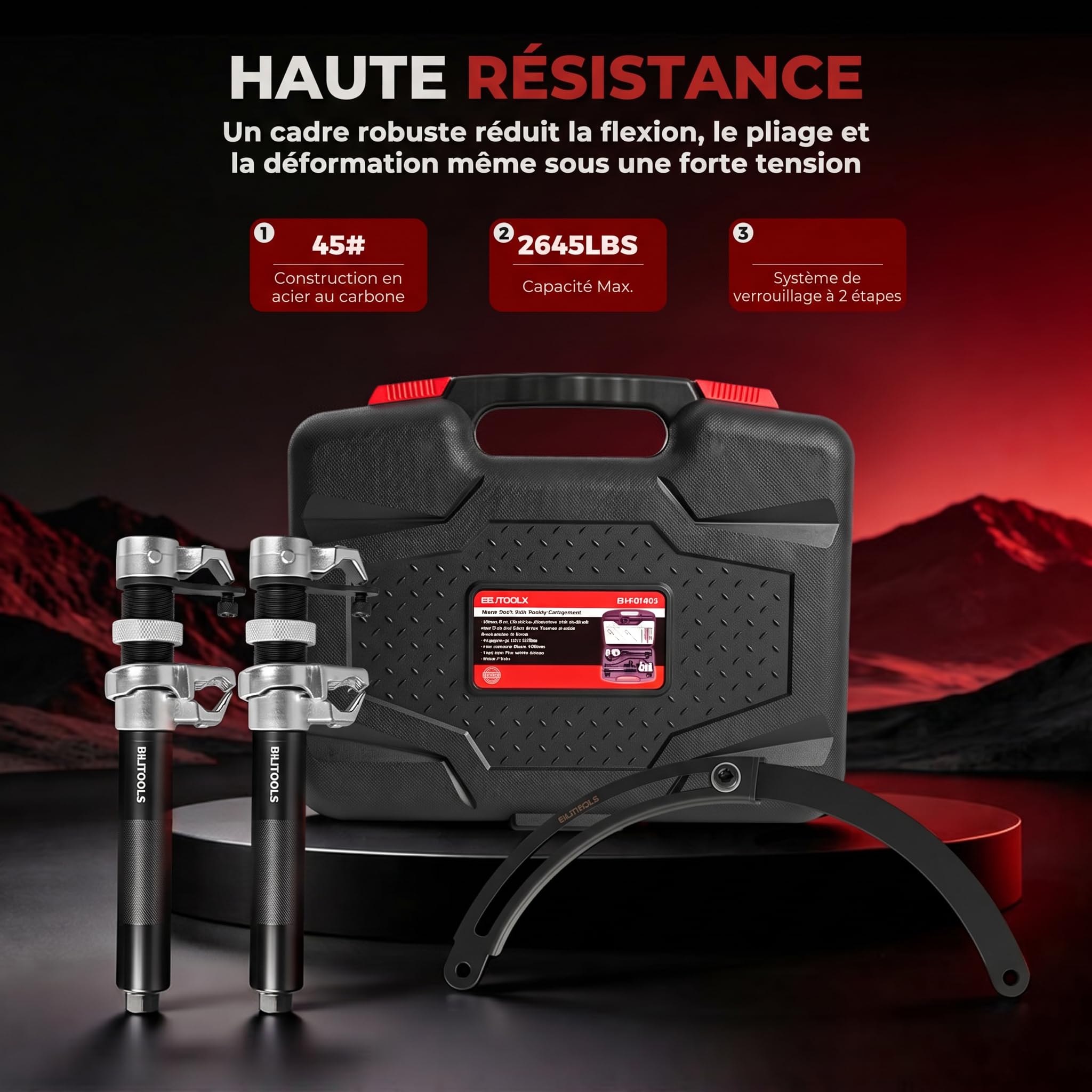 BILITOOLS Lot de 2 Compresseurs de Ressort Amortisseur Macpherson | Professionnel, charge 1200kg, outil auto robuste, compresseur ressort hélicoïdal, étrier de sécurité inclus