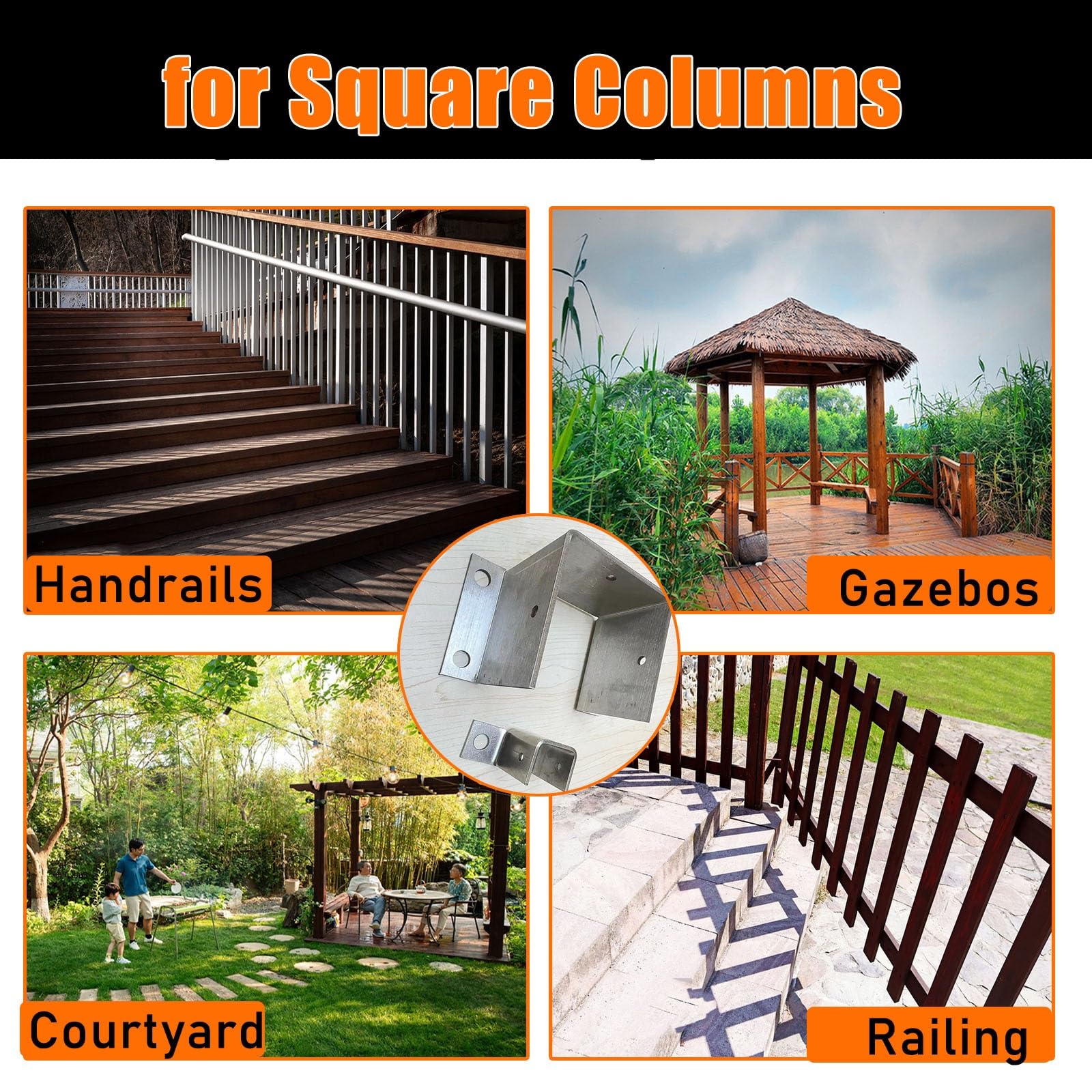 50x50 100x100 150x150 200x200 Wspornik Słupka Zestaw Naprawczy Słupka Ogrodzeniowego O Grubości 4 Mm, Podstawa Słupka W Kształcie Litery U Do Ganku/Poręczy/Tarasu(2pcs,201x201x100mm/8x8x3.9in)