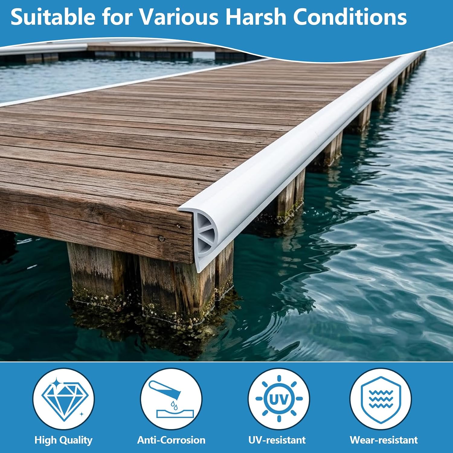Dock Bumpers, 12 Feet /16 Feet /24 Feet Full Protection Boat Dock Bumpers for Edging, Dock Fender for Straight Edge and Side, Includes Mounting Screws, Black Gray White