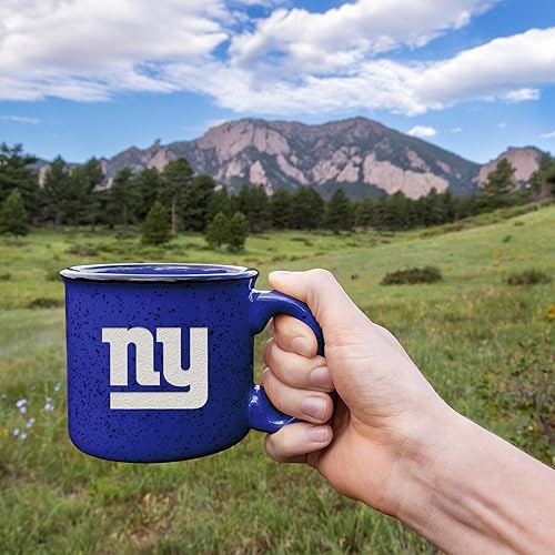 Miniatura 5 de Rico Industries NFL New York Giants - Taza de café personalizada de 15 onzas, logotipo grabado con láser profundo, taza de cerámica para campamento
